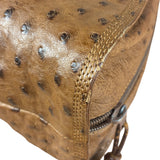 Loewe Vintage Brown Ostrich Print Leather Triangular Shoulder Bag
