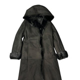 Vintage Black Fur Lined Suede Long Coat