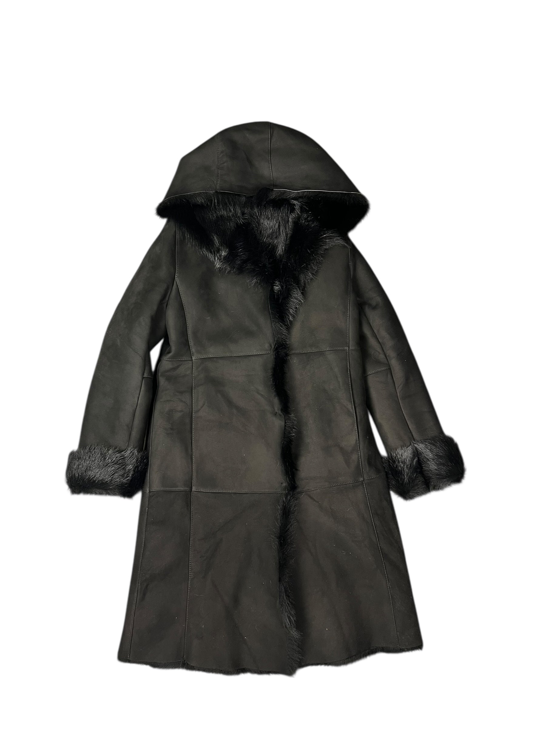 Vintage Black Fur Lined Suede Long Coat