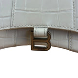 Balenciaga White Croc Embossed Nano Hourglass Bag