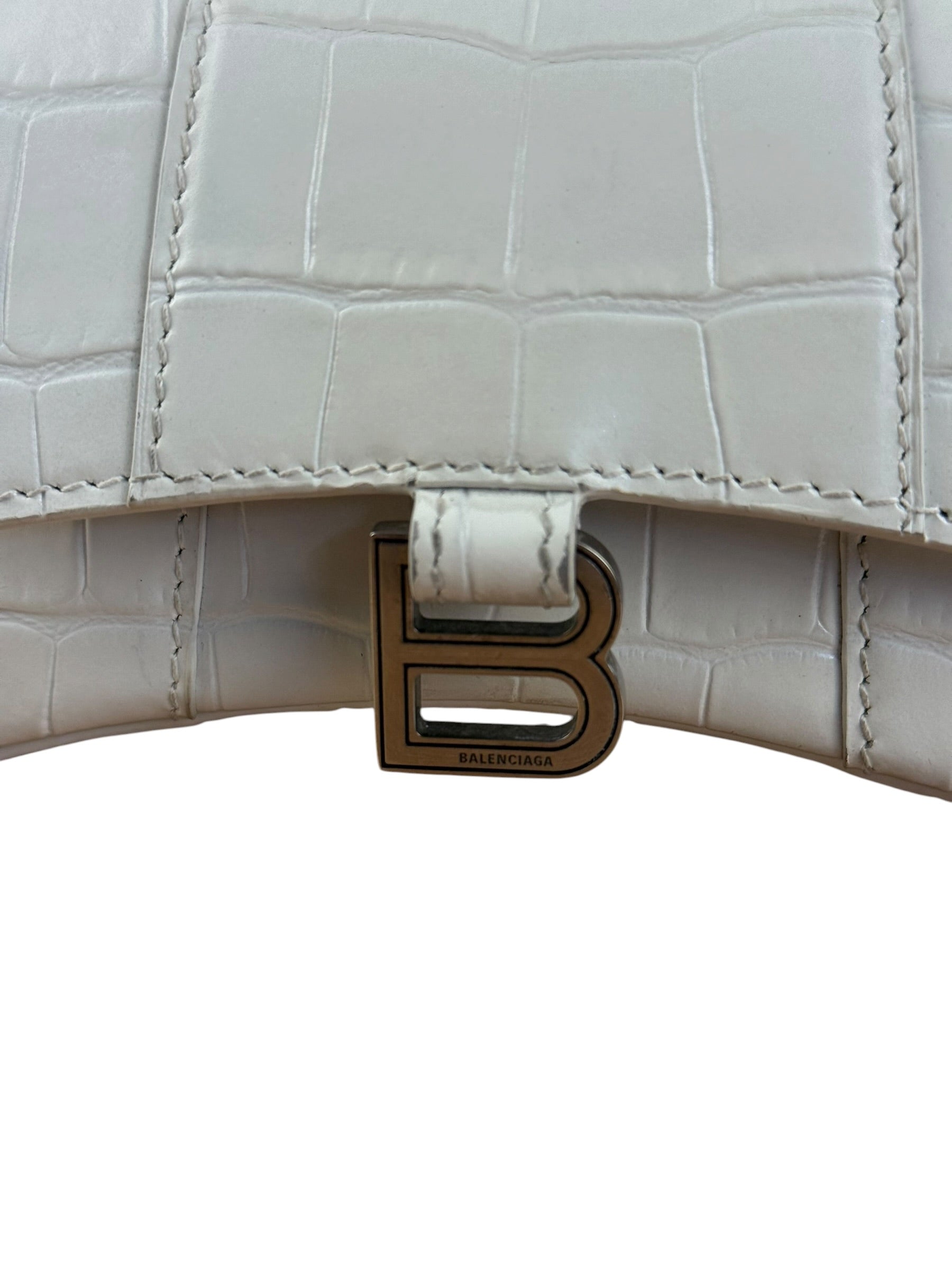 Balenciaga White Croc Embossed Nano Hourglass Bag