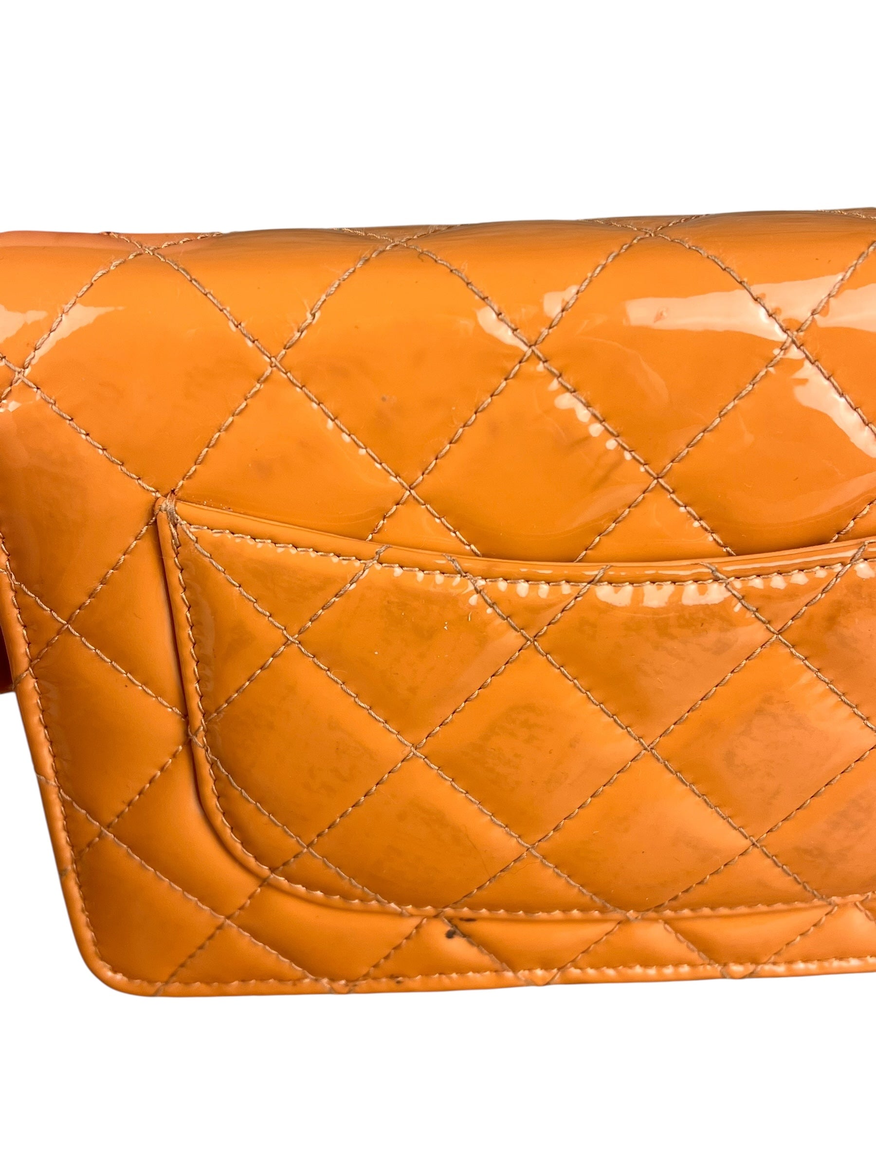 Chanel Orange Patent Leather Flap Wallet on Chain Bag
