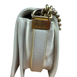 Chanel Vintage White Leather Braided Boy Shoulder Bag 1989