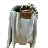Chanel Vintage White Leather Braided Boy Shoulder Bag 1989