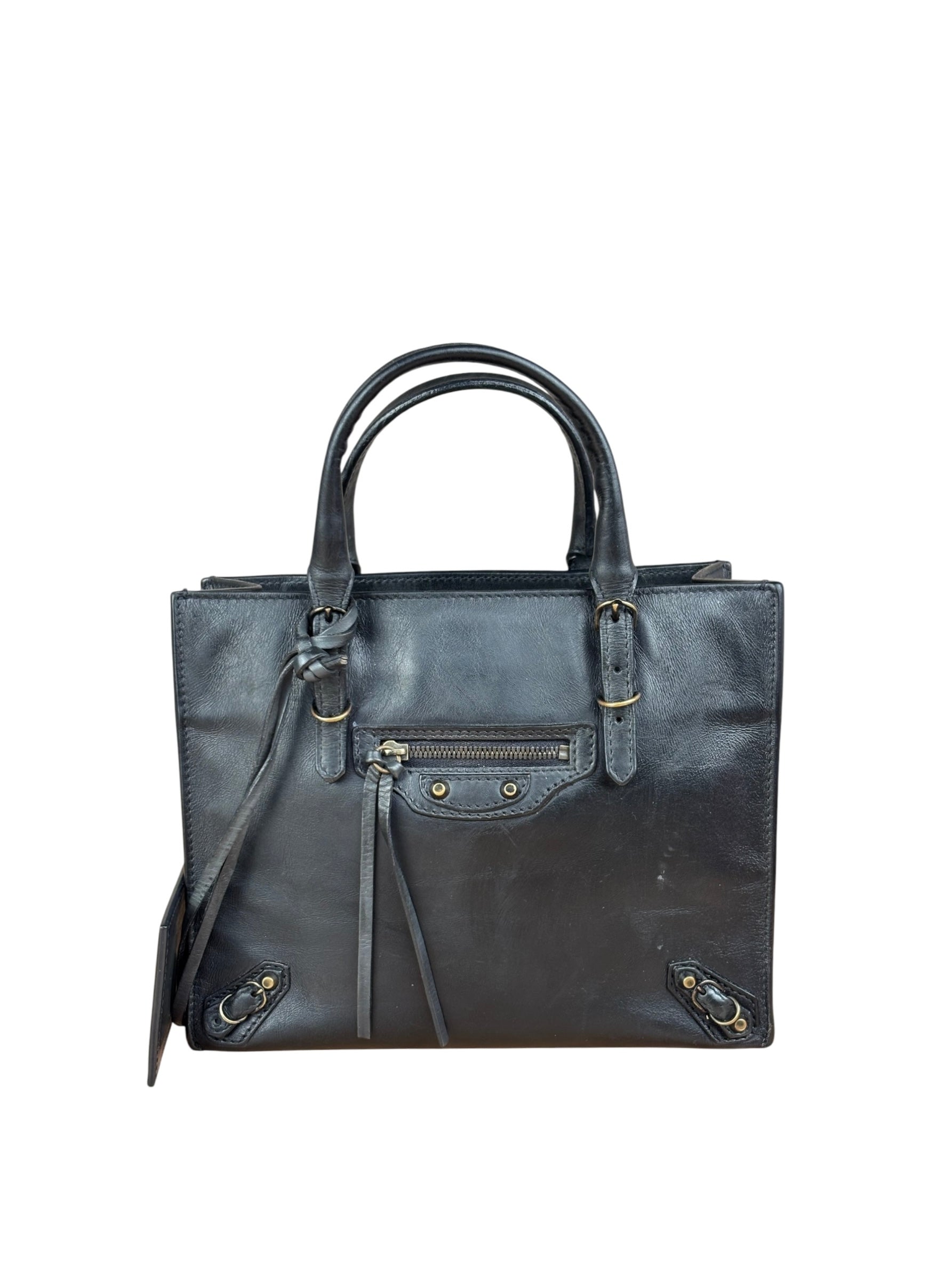 Balenciaga Black Leather papier A4 Tote Bag