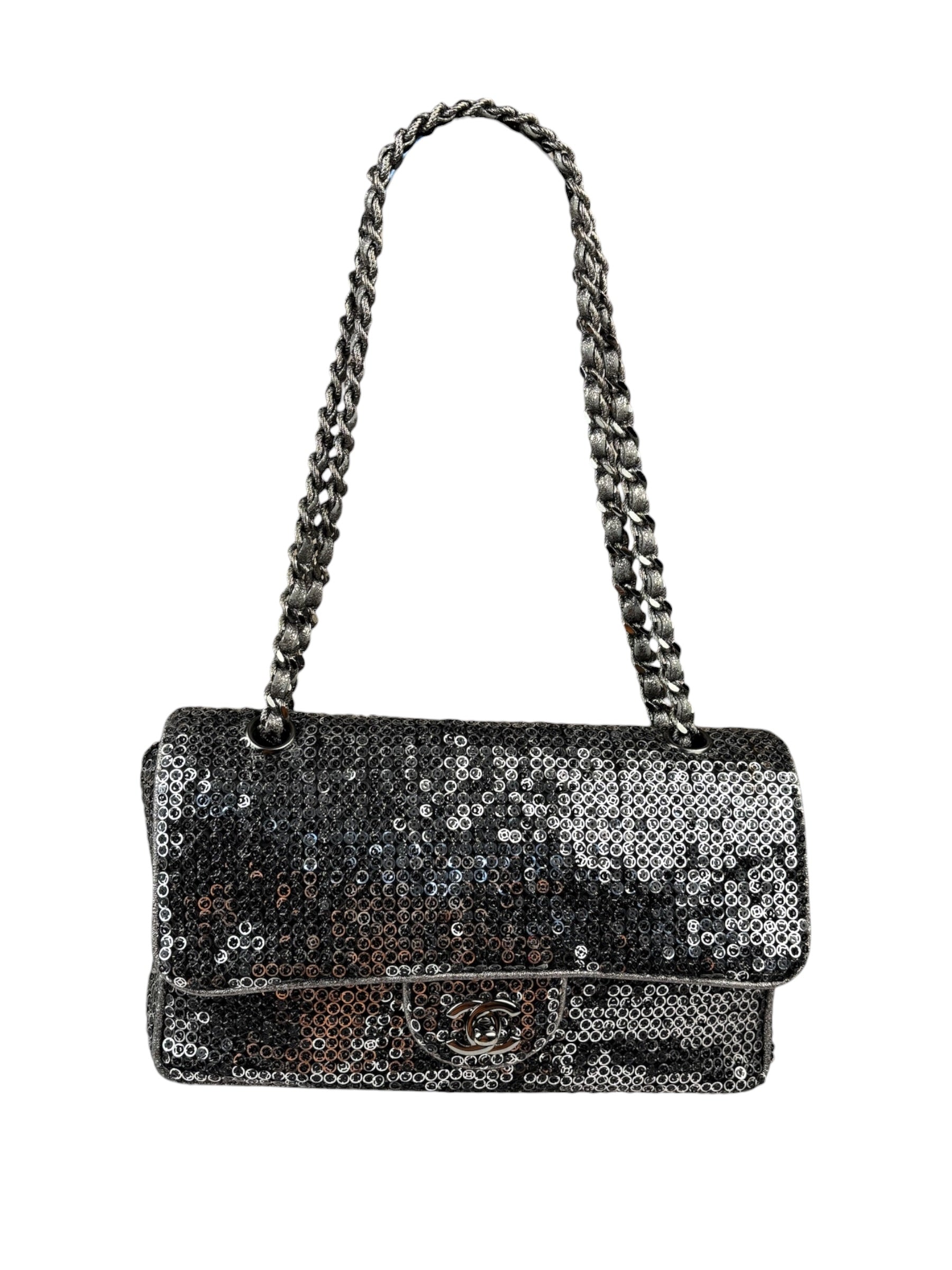 Chanel Silver Sequin East/West Flap Bag 2006