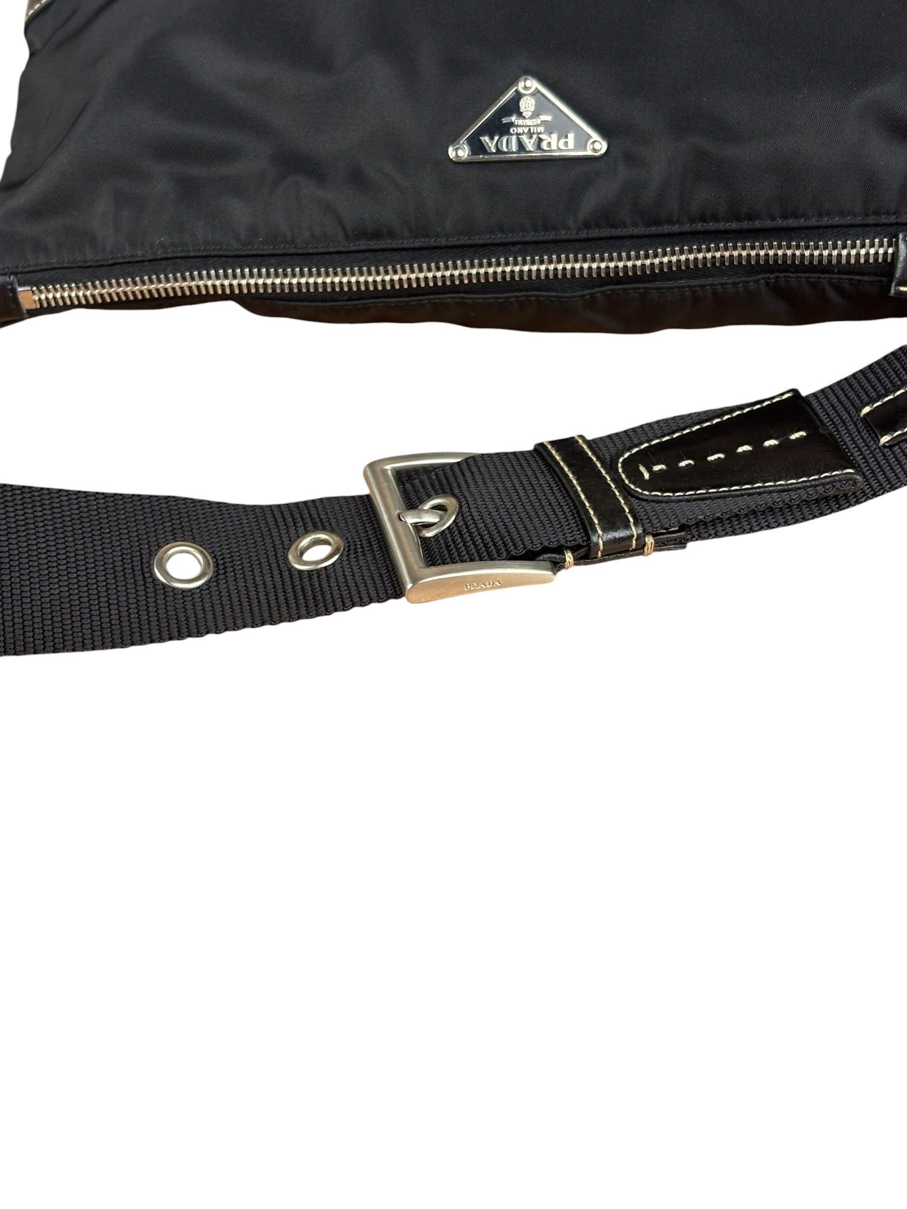 Prada Black Tessuto Nylon Leather Trim Shoulder Bag