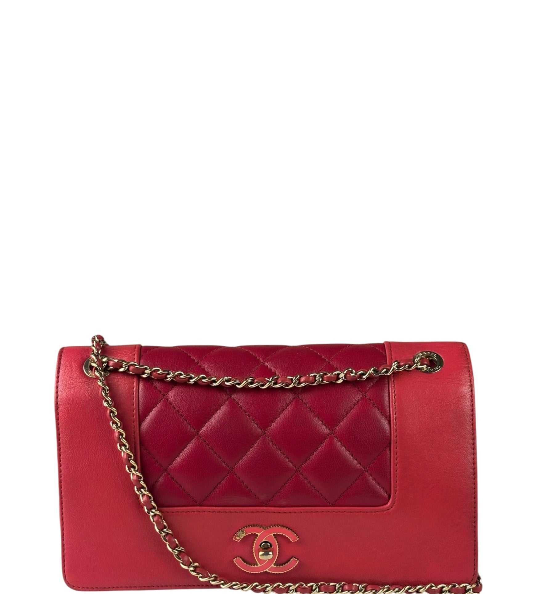 Chanel Pink/Red Quilted Leather Mademoiselle Double Flap Bag 2017