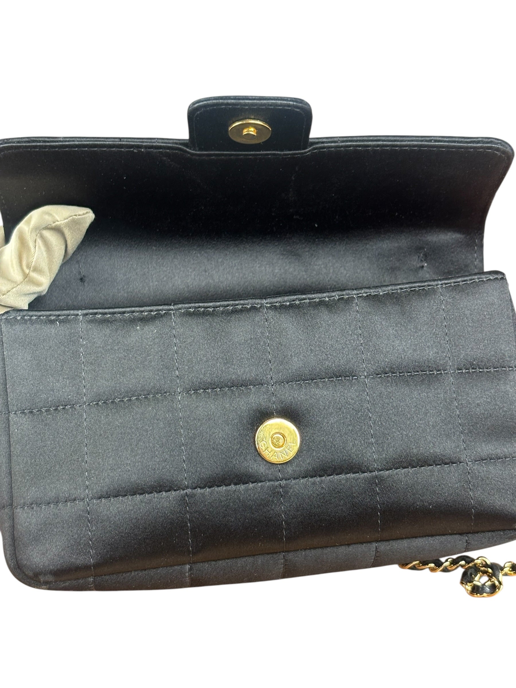 Chanel Black Satin Chocolate Bar Mini Chain Flap Bag 2010