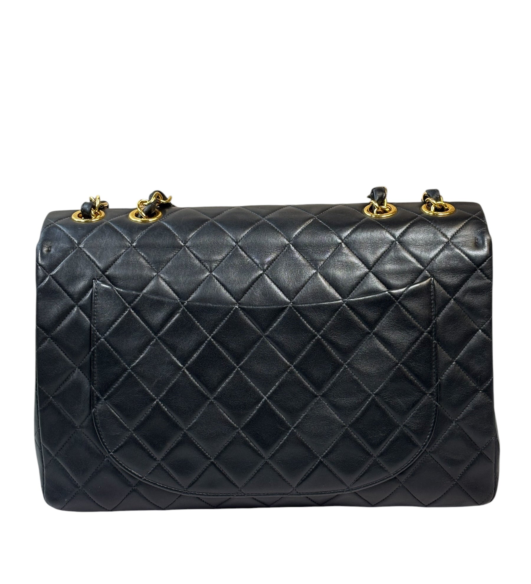 Chanel Vintage Black Quilted Leather Jumbo Flap Bag 1994