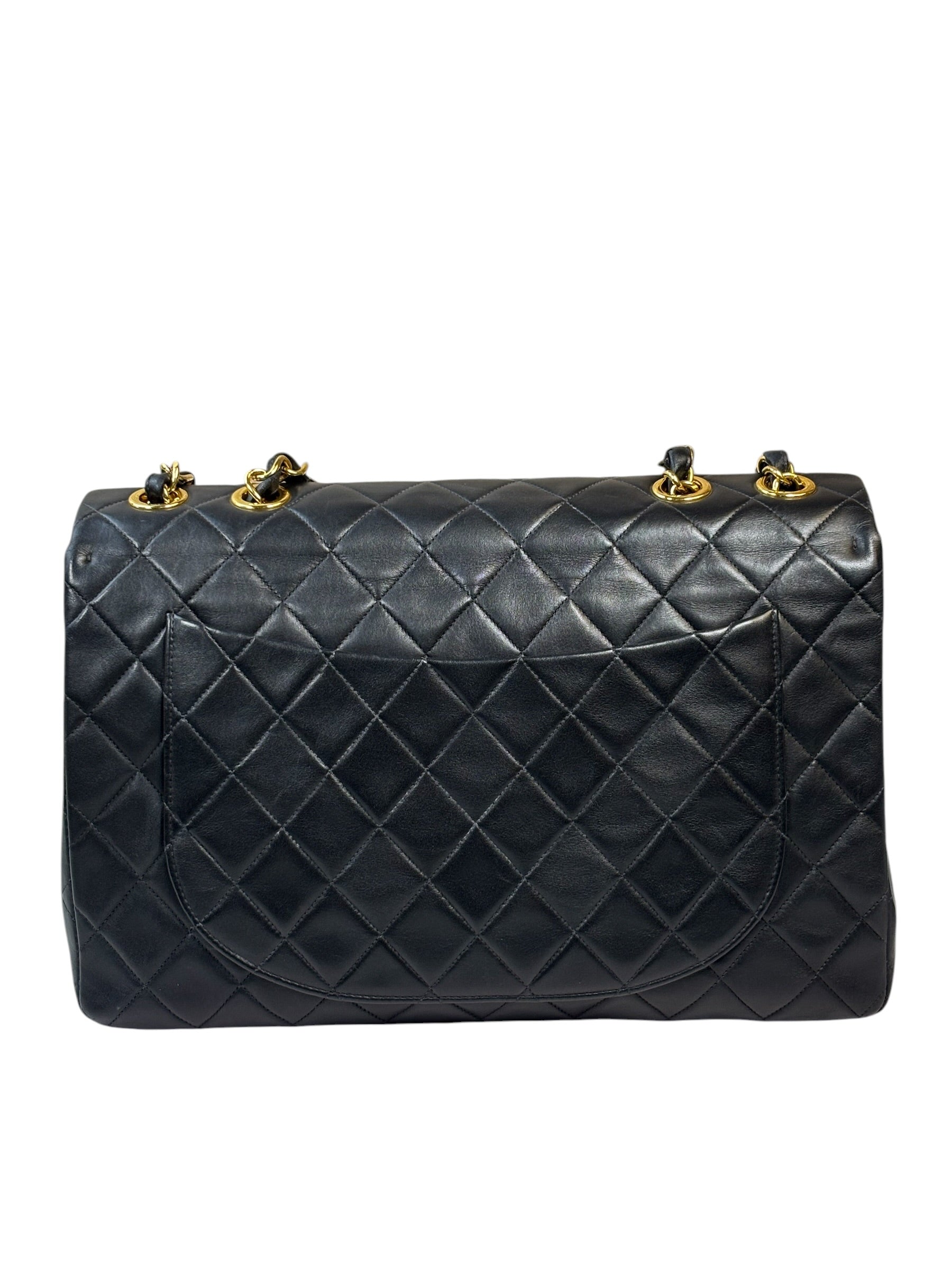 Chanel Vintage Black Quilted Leather Jumbo Flap Bag 1994