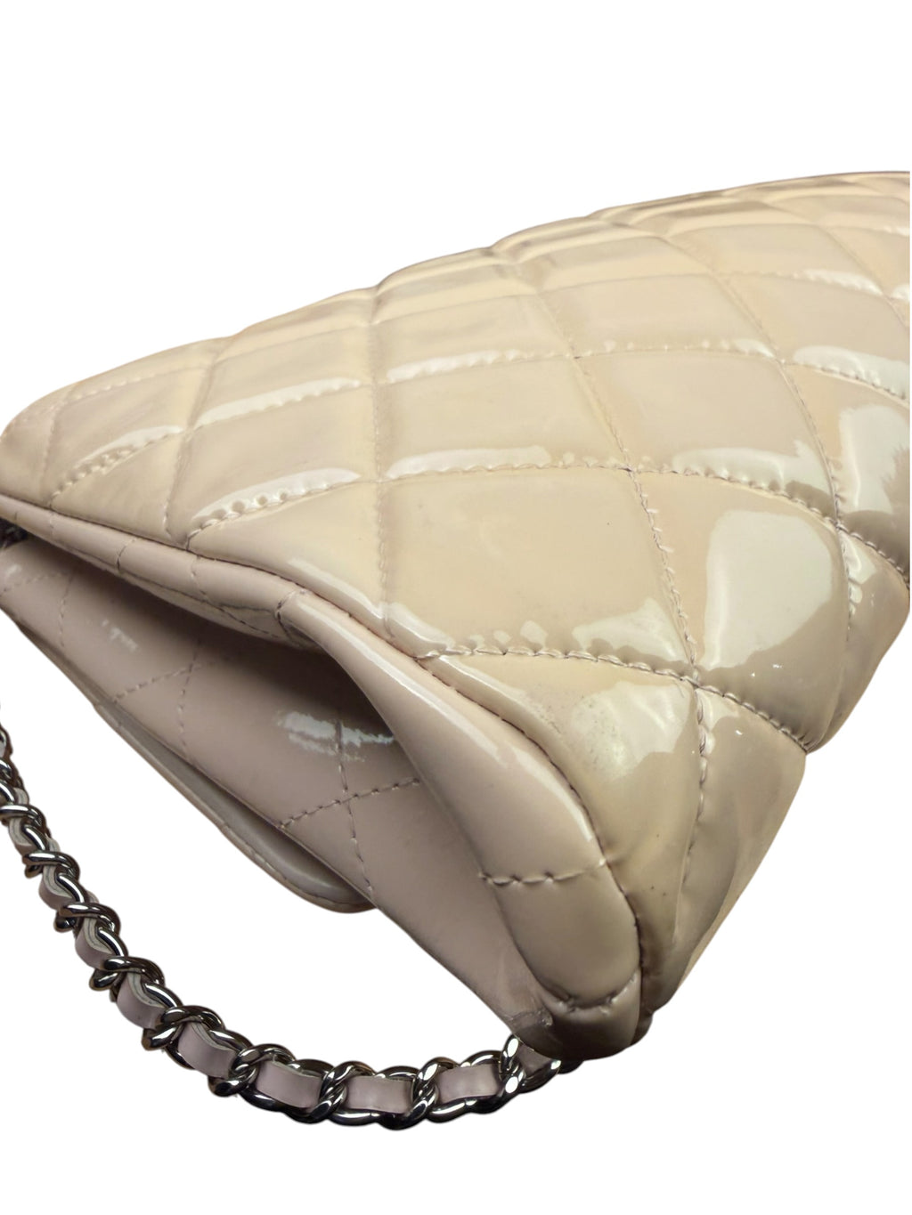 Chanel Beige Patent Quilted Clutch Flap 2013
