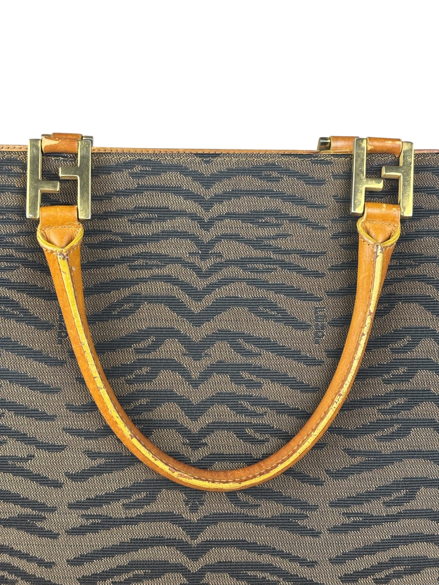 Fendi Vintage Brown Tiger Print Canvas Tote Bag