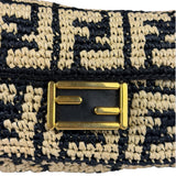 Fendi Black Raffia Zucca Shoulder Baguette