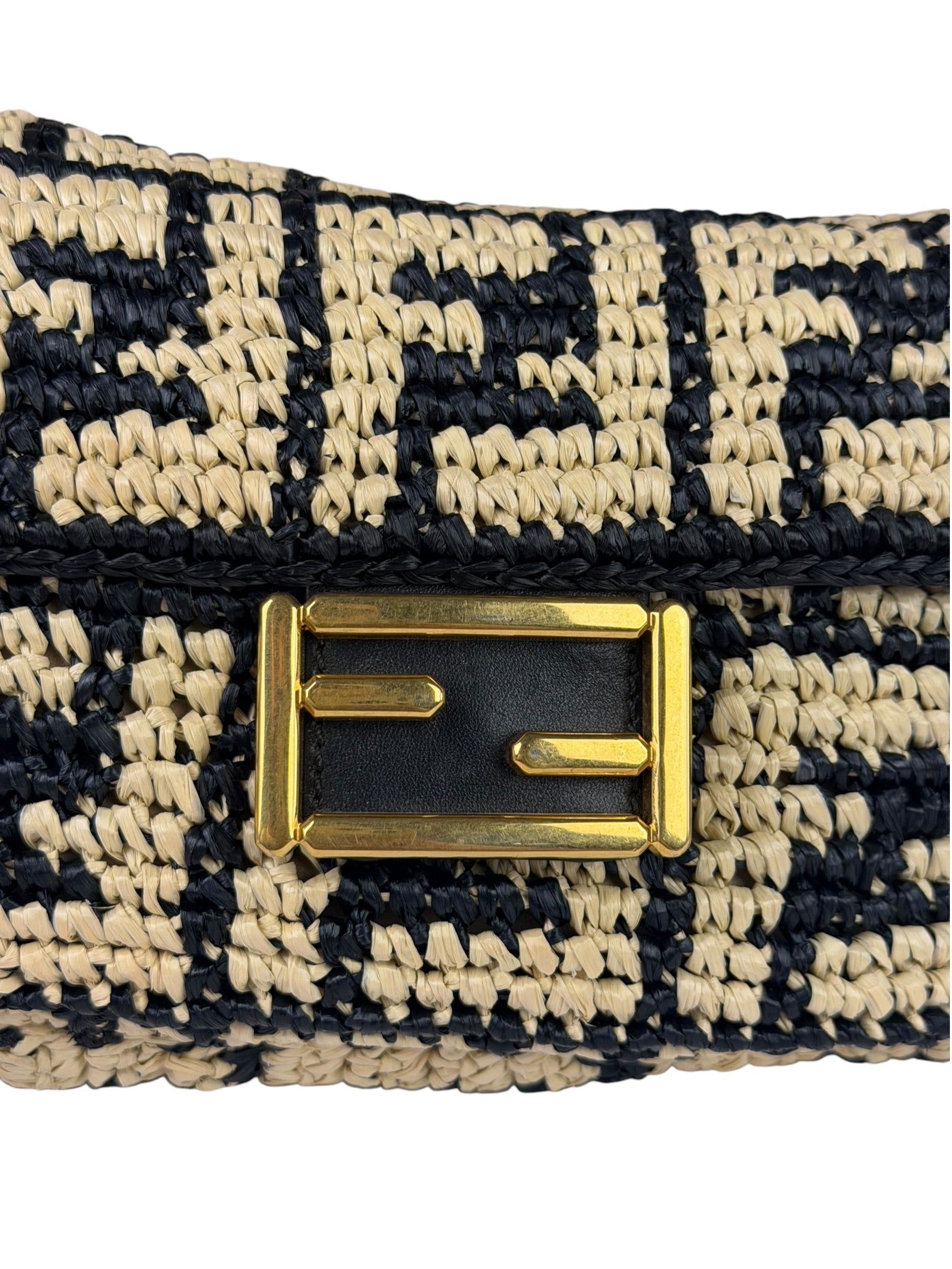Fendi Black Raffia Zucca Shoulder Baguette