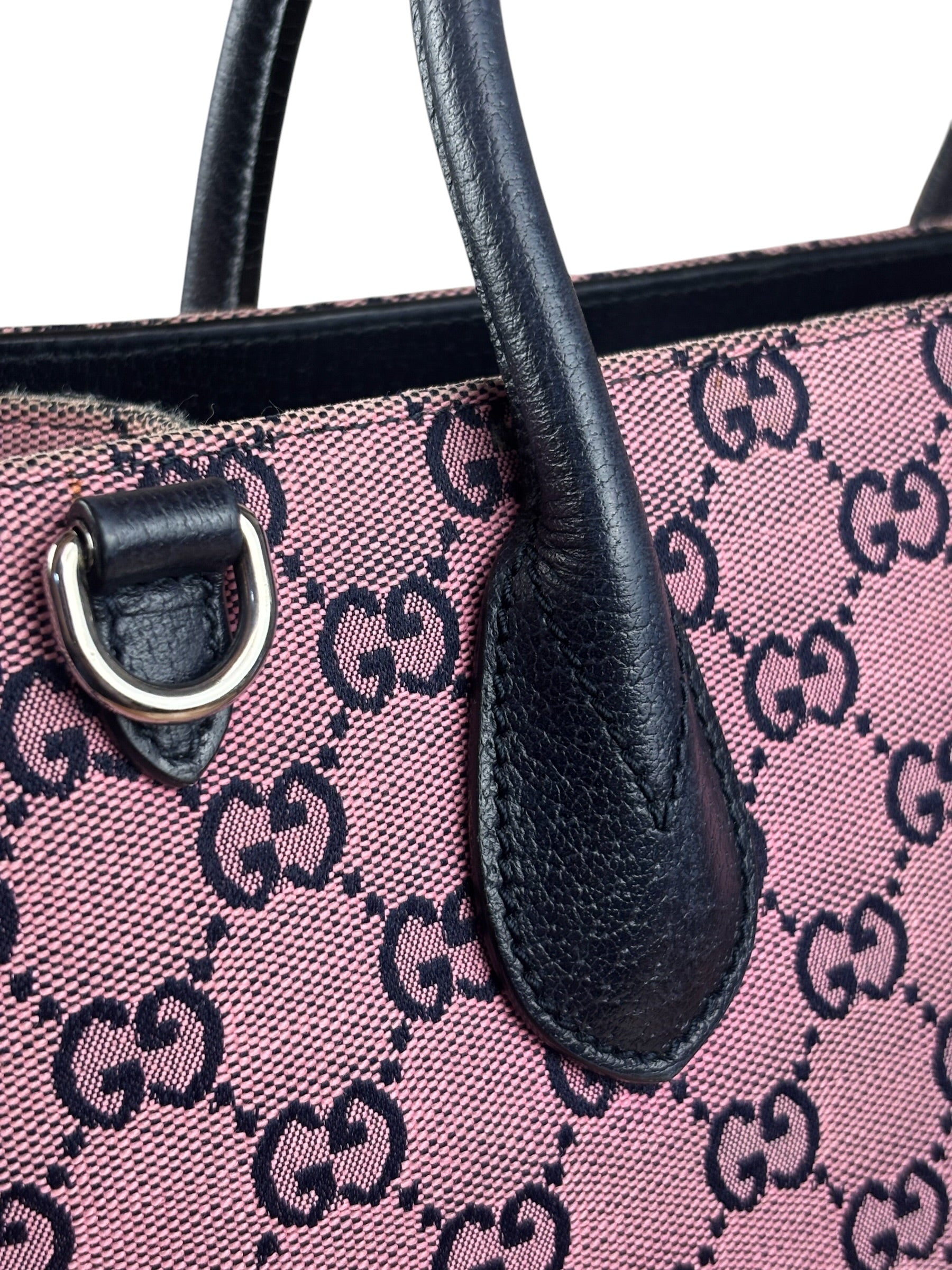 Gucci Bicolor Leather Trim GG Canvas Two-Way Tote Bag