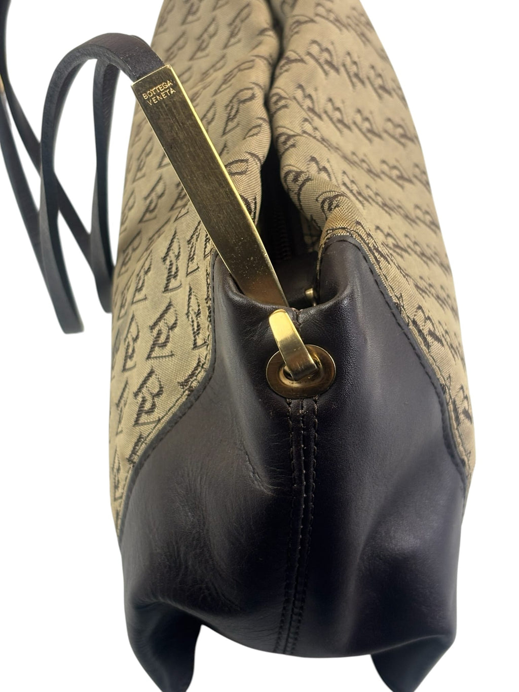 Bottega Veneta Brown/Beige Leather Trim Monogram Shoulder Bag