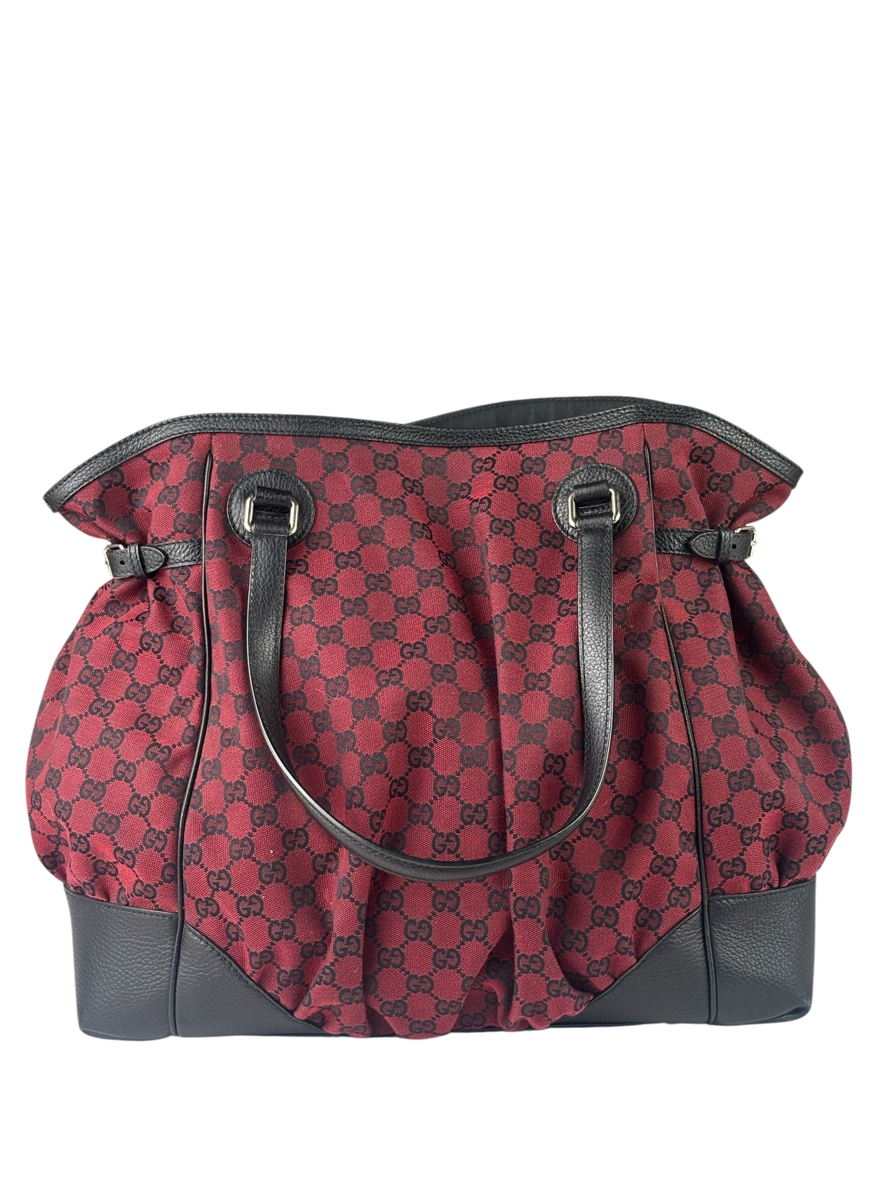 Gucci Red/Black Leather Trim GG Full Moon Tote