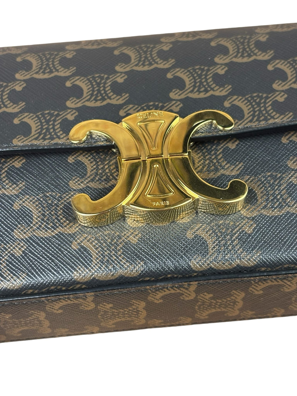 Celine Black/Brown Leather Triomphe Claude Flap Bag