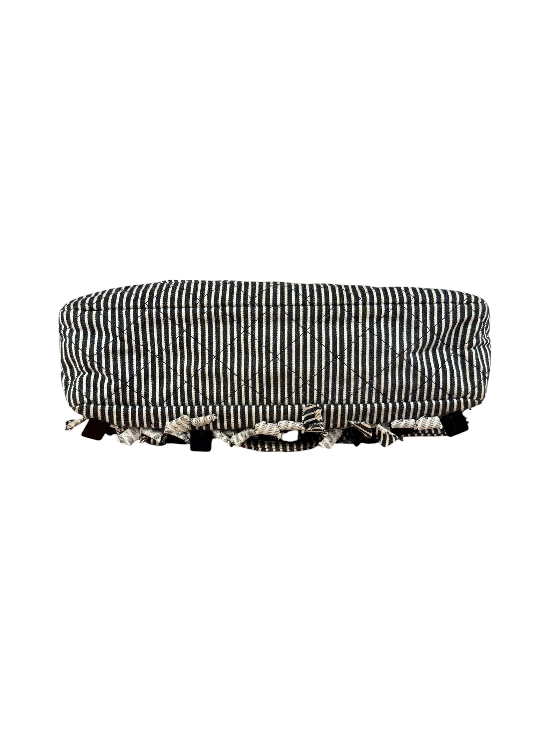 Chanel Black/White Sequin Stripped Medium Double Flap Shoulder Bag