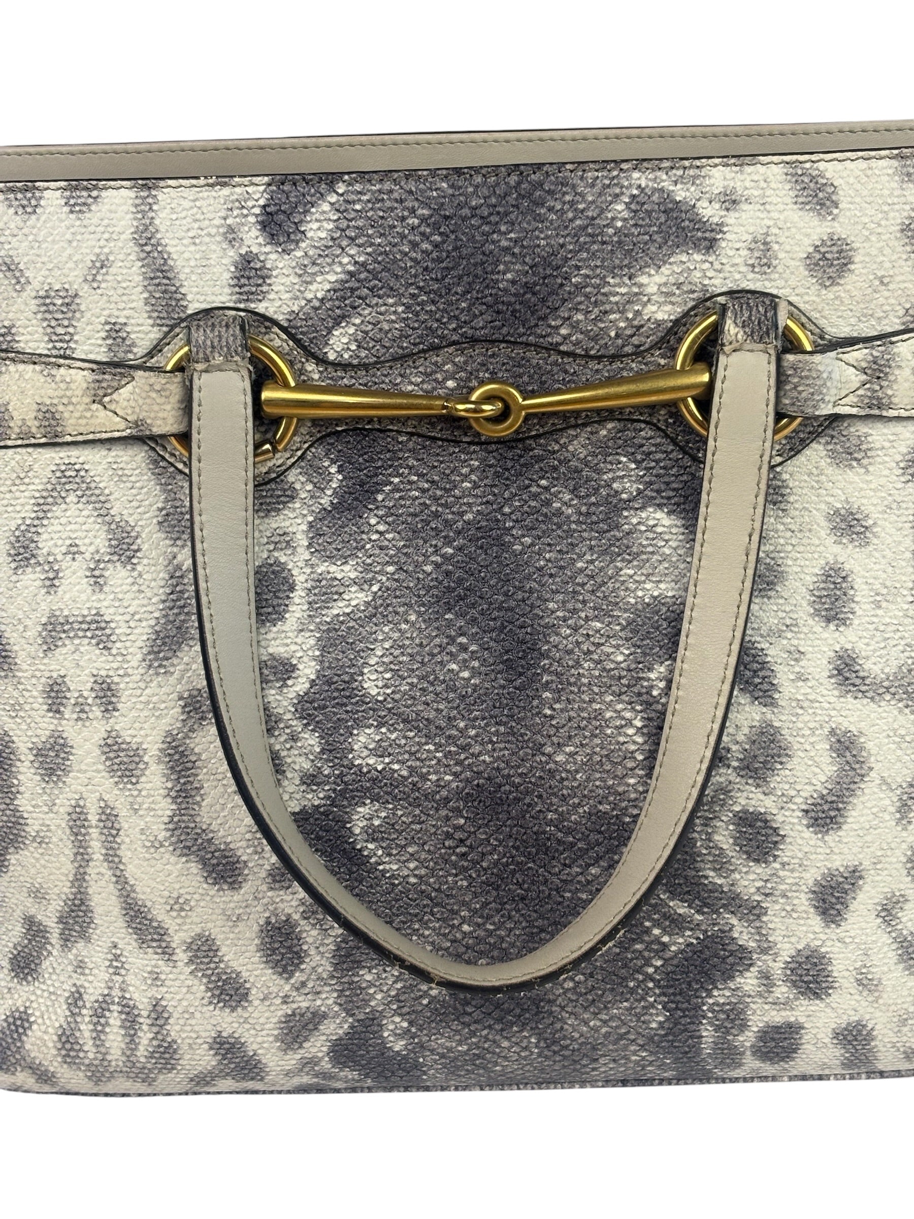 Gucci Cream/Grey Python-Embossed Horsebit Bright Bit Tote