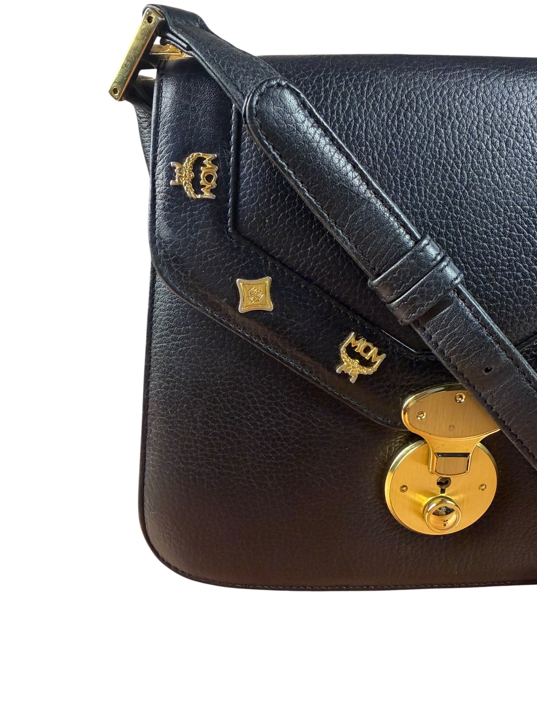 MCM Vintage Black Leather Crossbody Bag