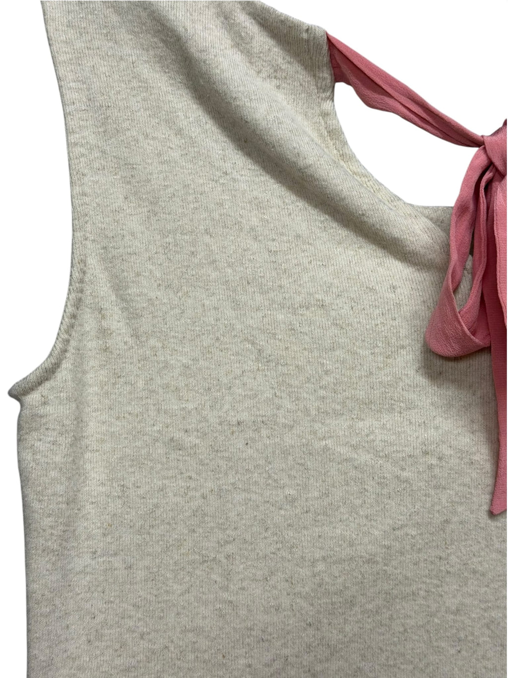 Miu Miu Pink/Beige Cotton Blend Ribbon Back Top