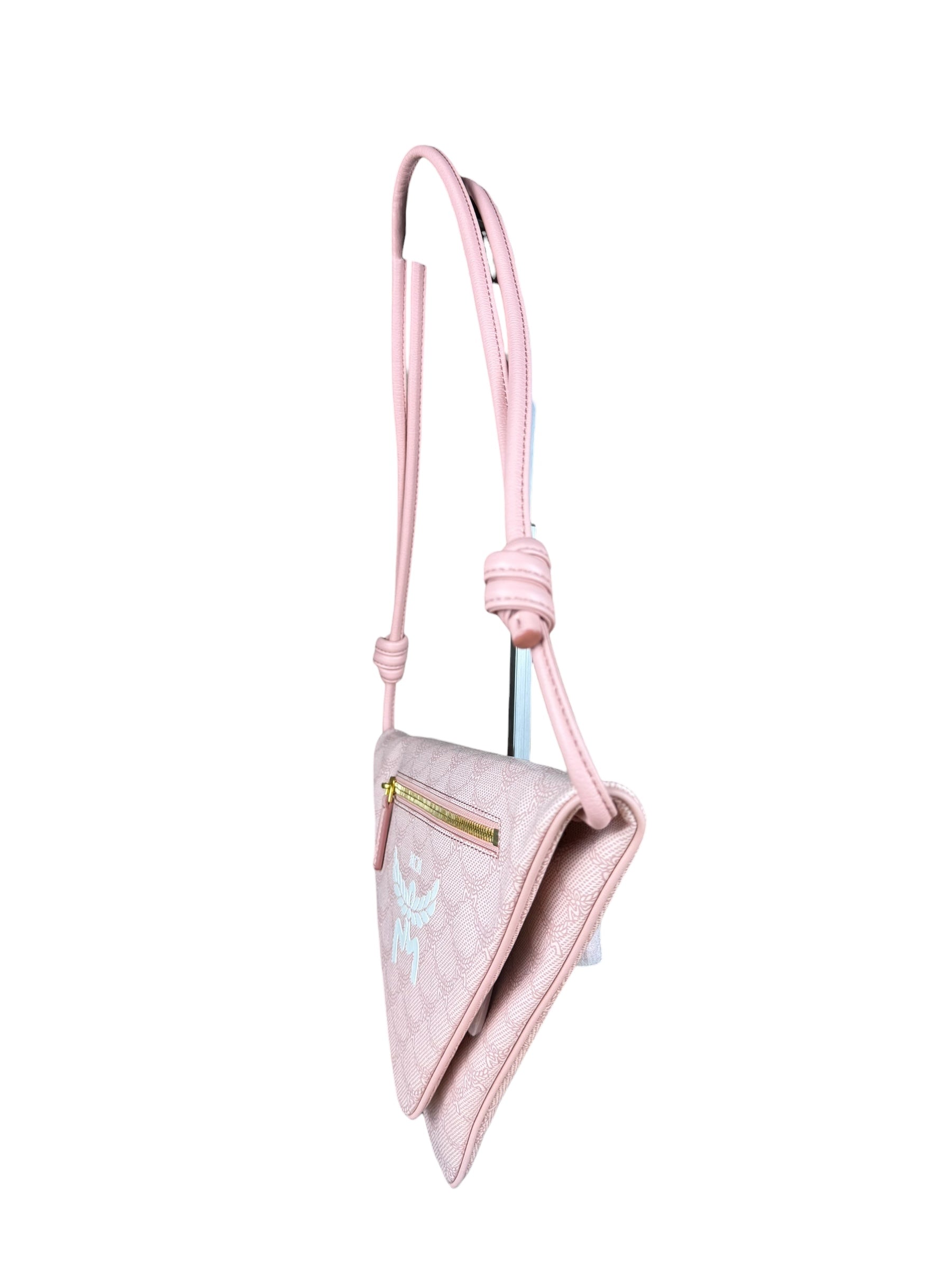 MCM Pink Triangle Logo Fold-Over Shoulder Bag
