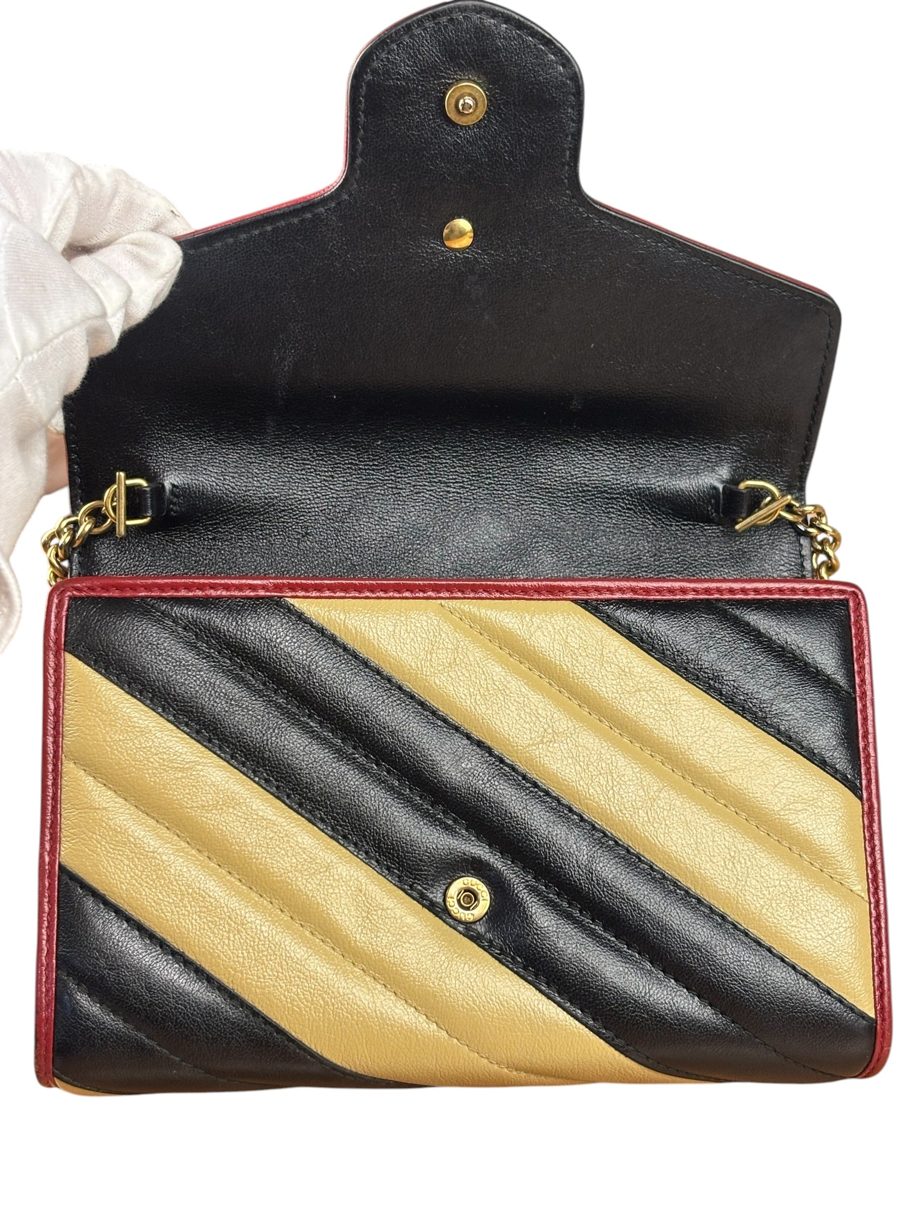 Gucci Stripped Multicolor Marmont Wallet on Chain