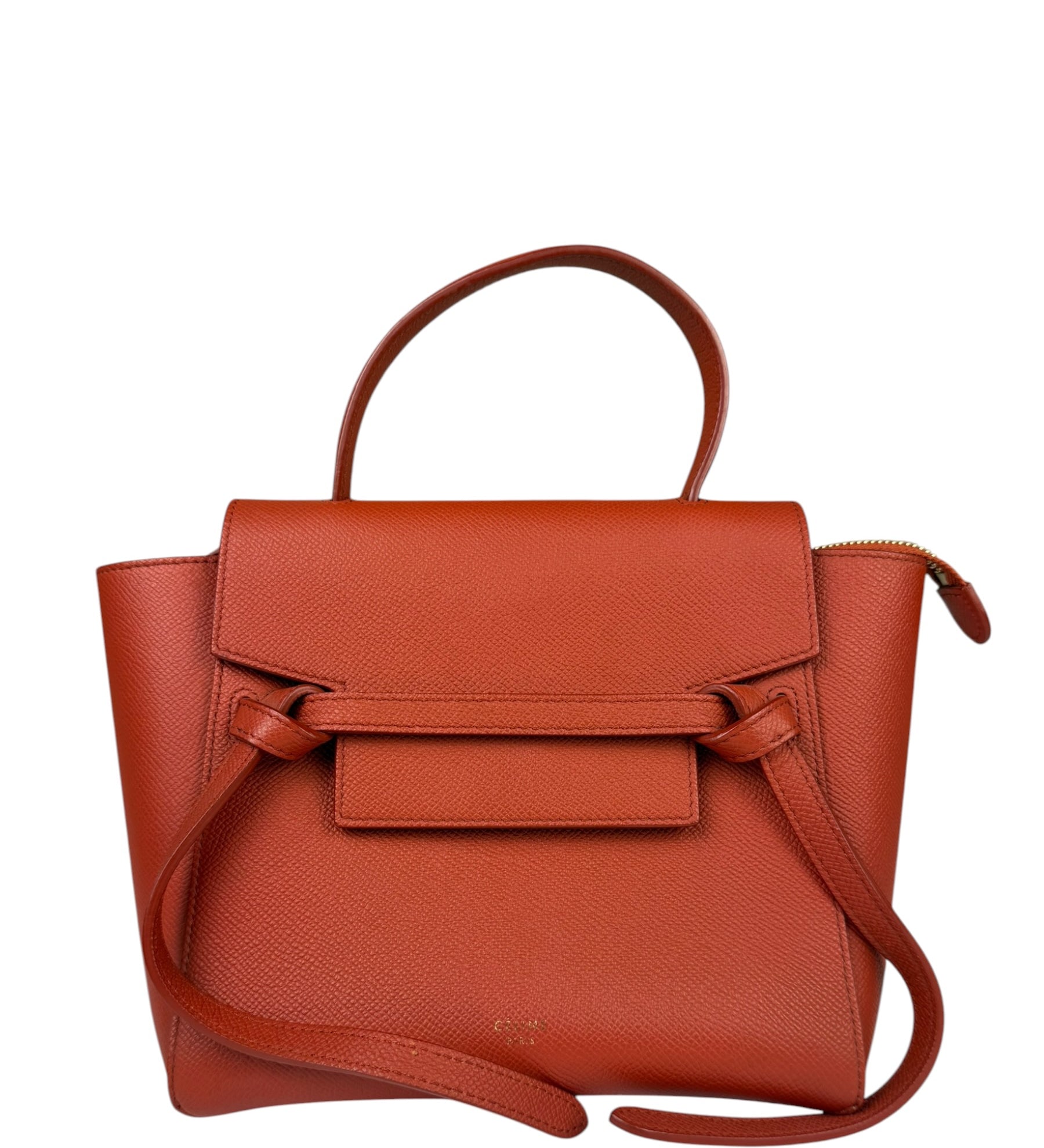 Celine Auburn Orange Leather Mini Belt Top Handle Bag