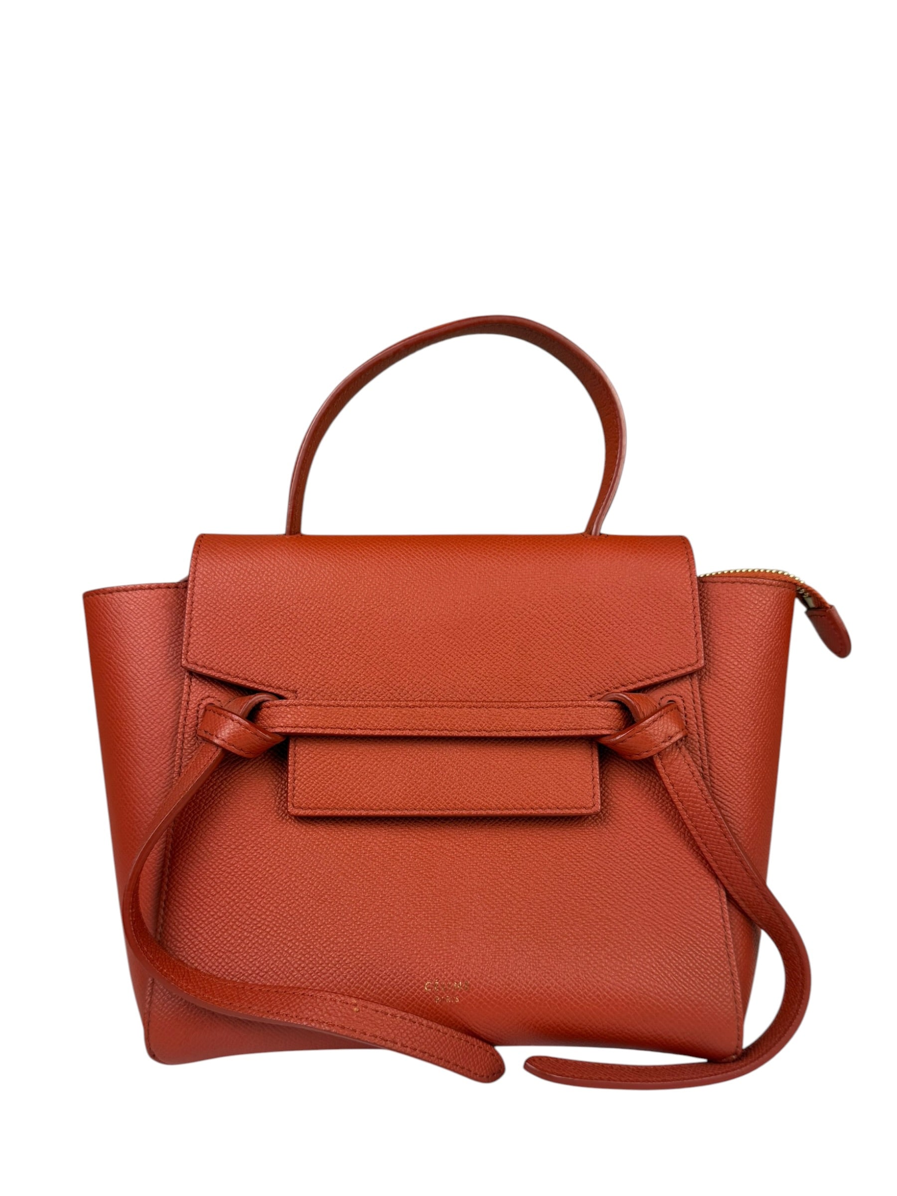 Celine Auburn Orange Leather Mini Belt Top Handle Bag
