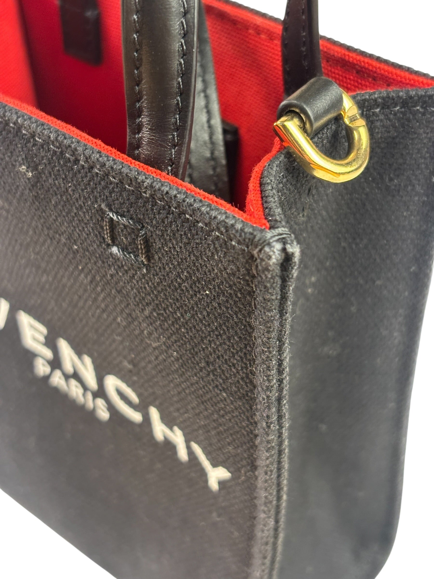 Givenchy Black Leather Trim Mini Logo Printed Tote