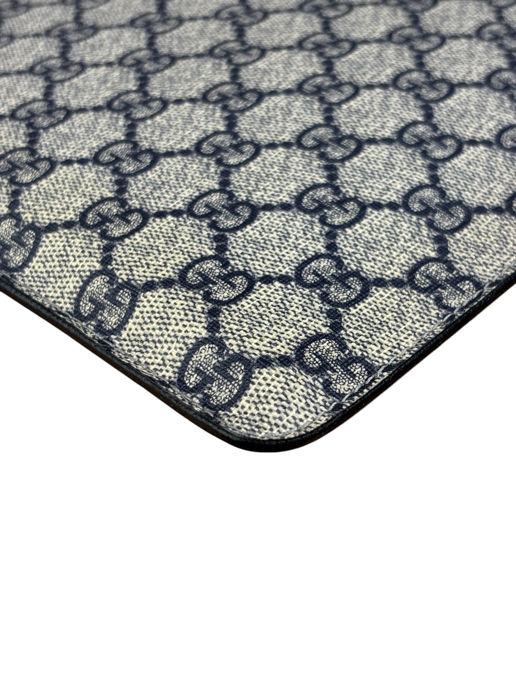 Gucci Navy Blue Leather Trim Coated GG Supreme iPad Case