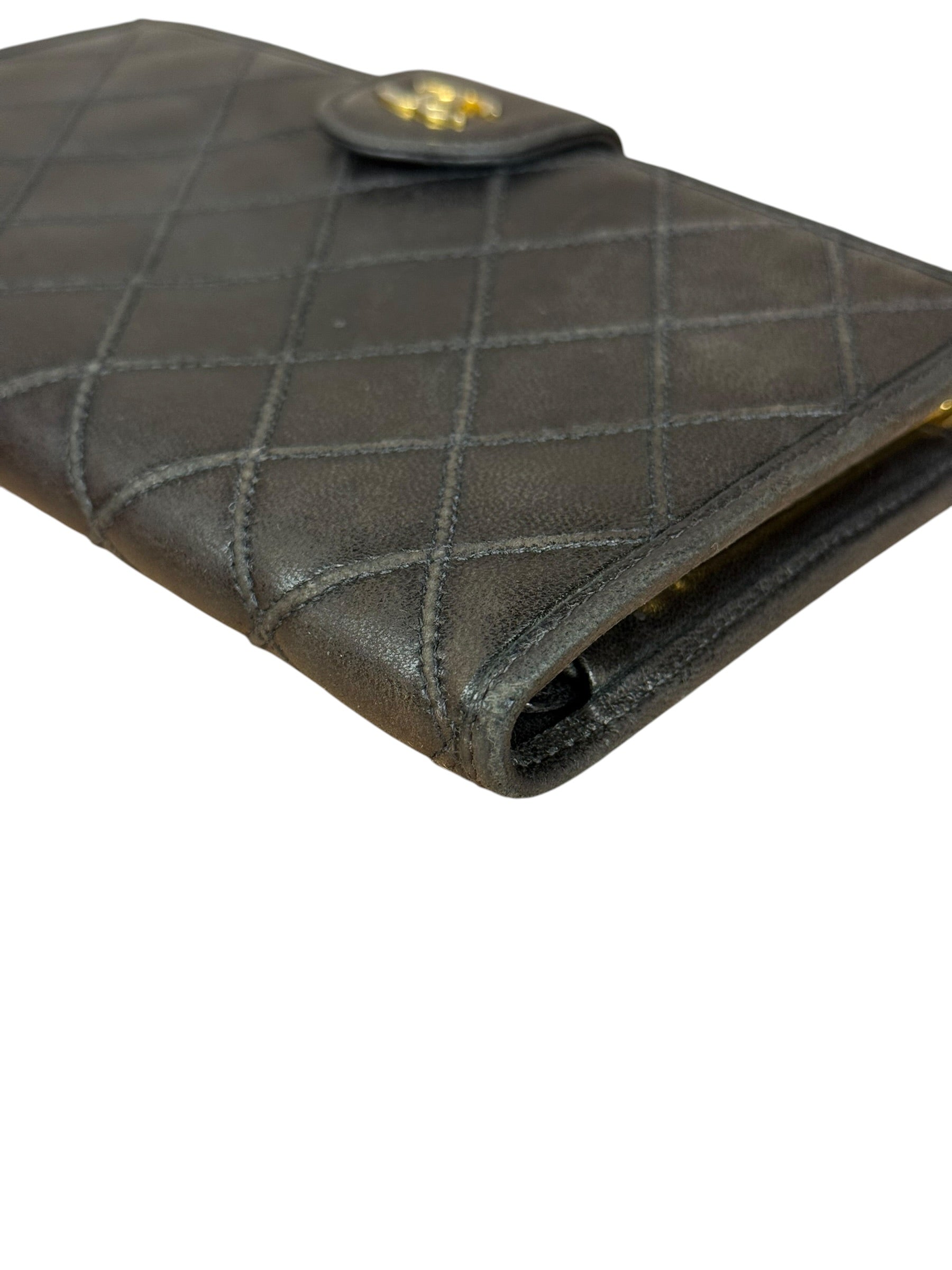 Chanel Vintage Dark Brown Leather Quilted CC Long Wallet
