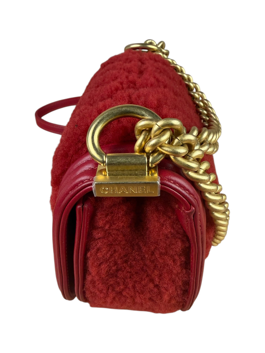 Chanel Red Leather Trim/Quilted Wool Boy Curved Small Messenger Bag Early 20s