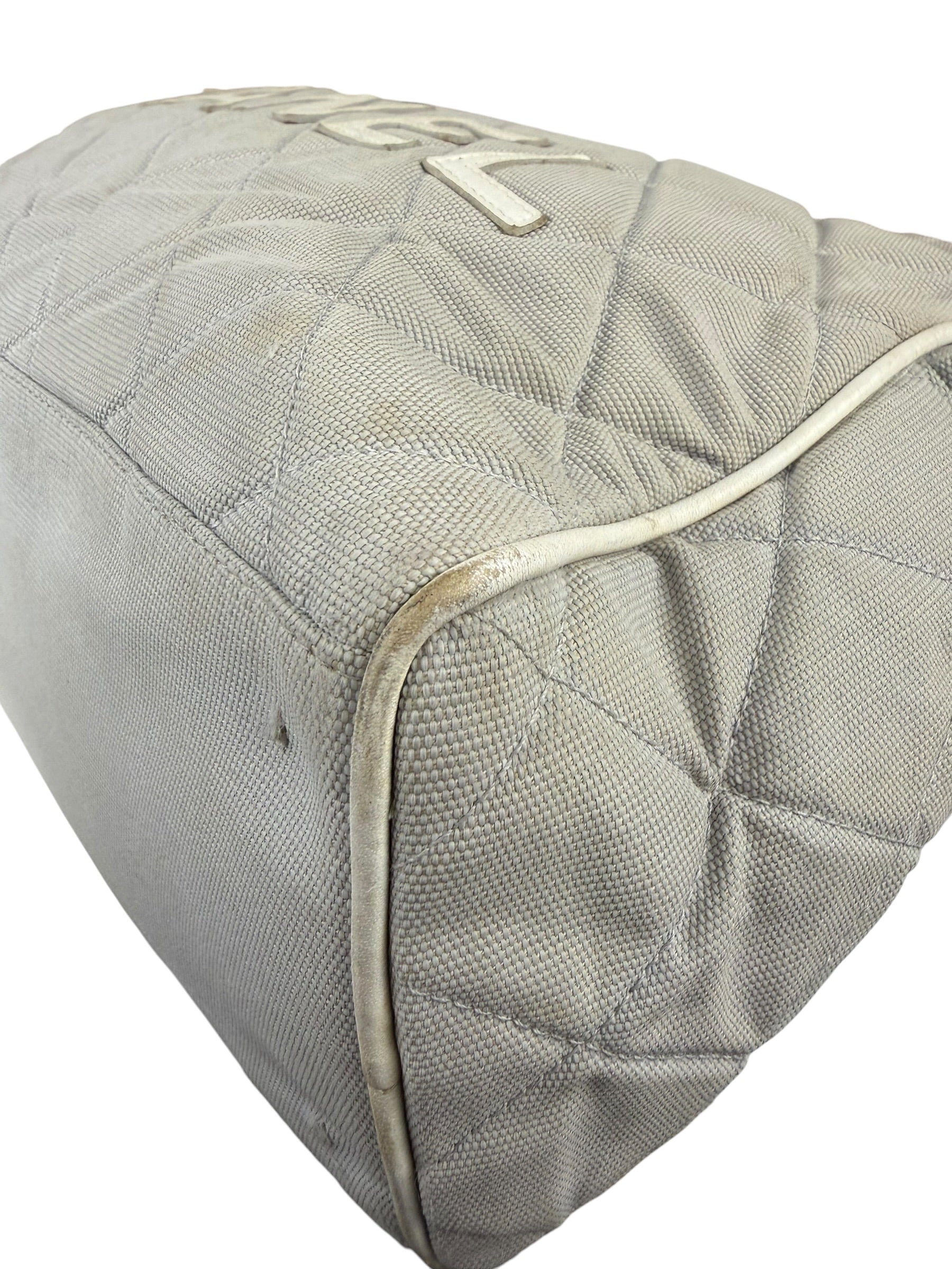 Chanel Vintage Grey Quilted Woven Sports Line Canvas Bowler Bag  2001
