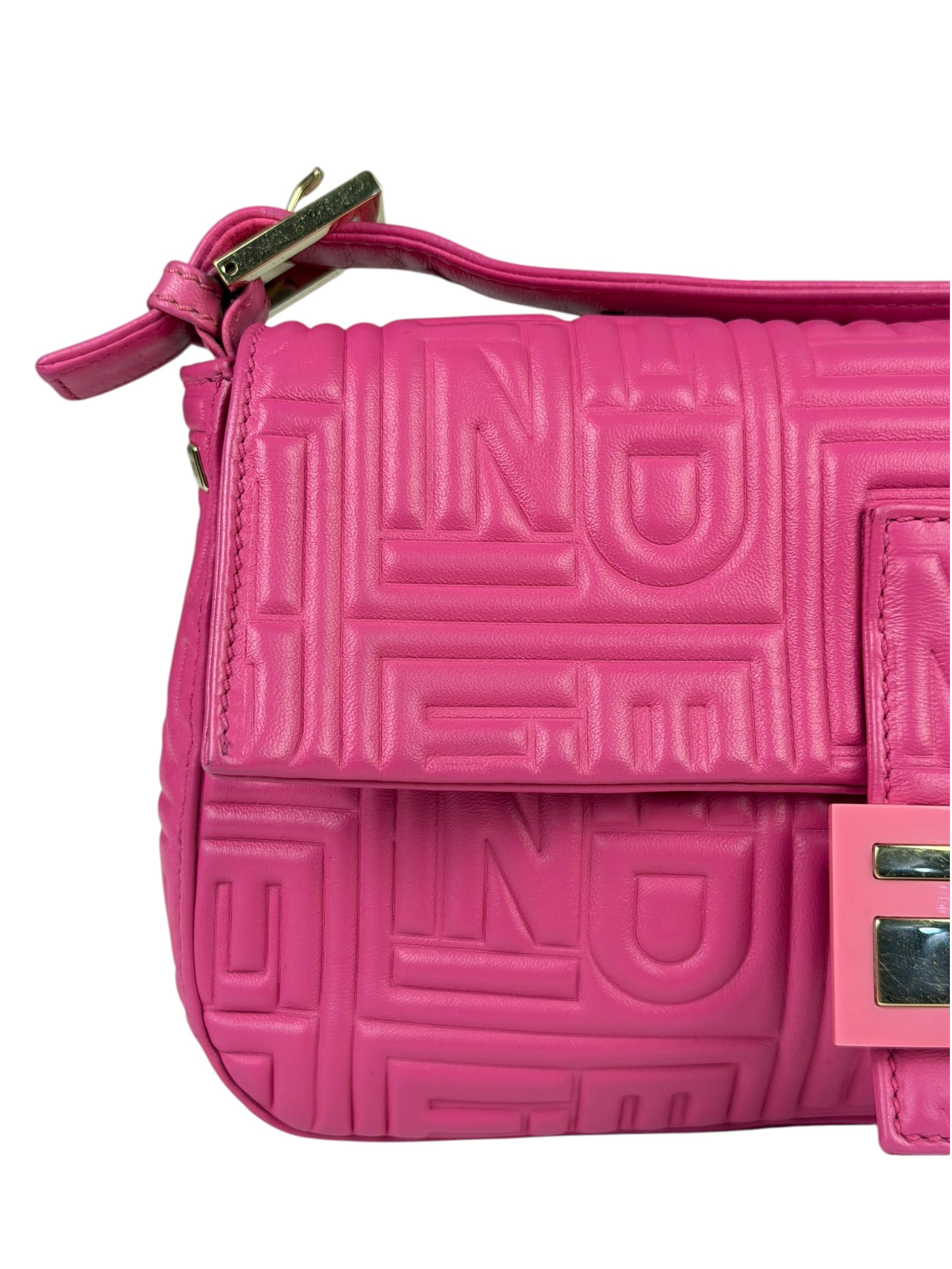 Fendi Pink Leather Logo Embossed Baguette