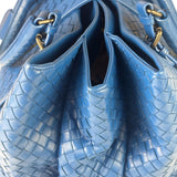 Bottega Venete Blue Lambskin Intrecciato Roma Tote
