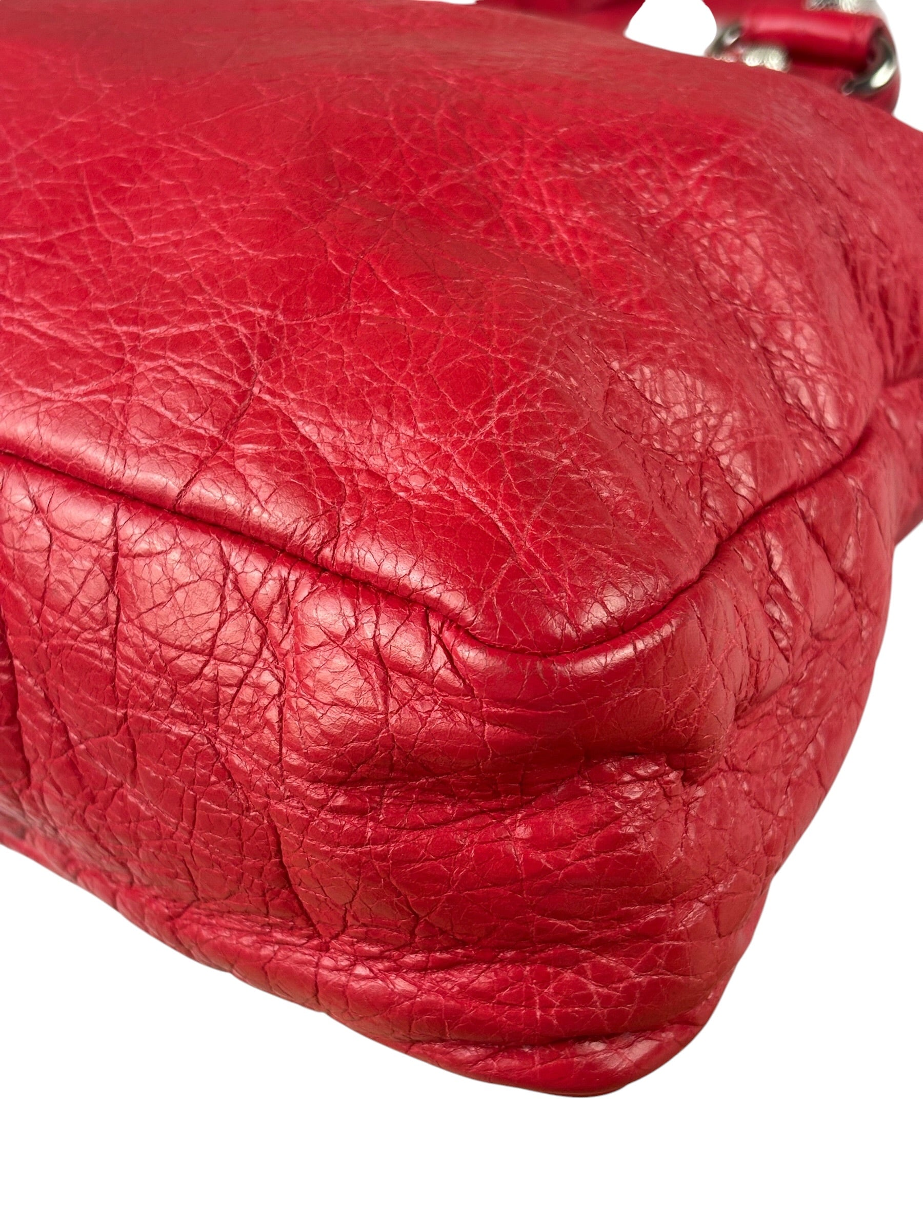 Balenciaga Red Leather Motocross City Two-Way Bag