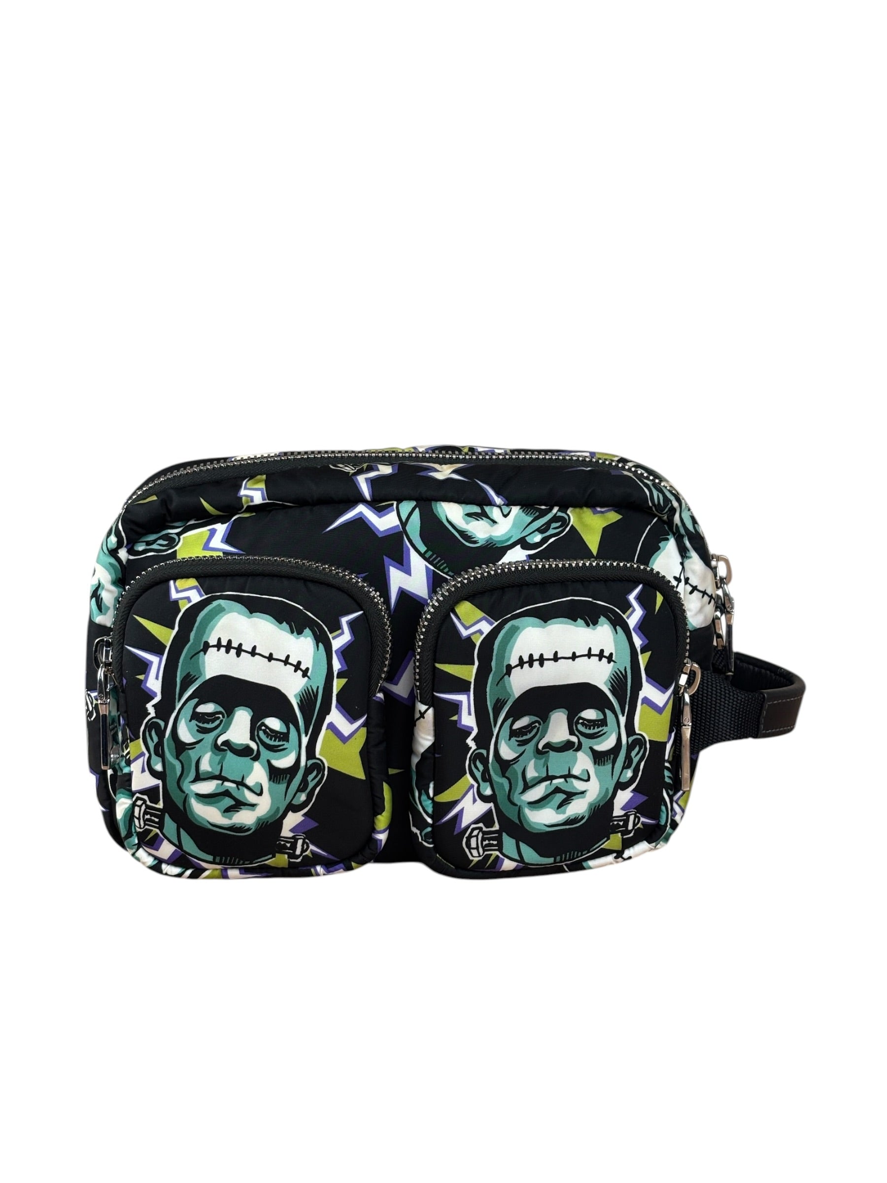 Prada Multicolor Nylon Leather Trim Frankenstein Print Pouch