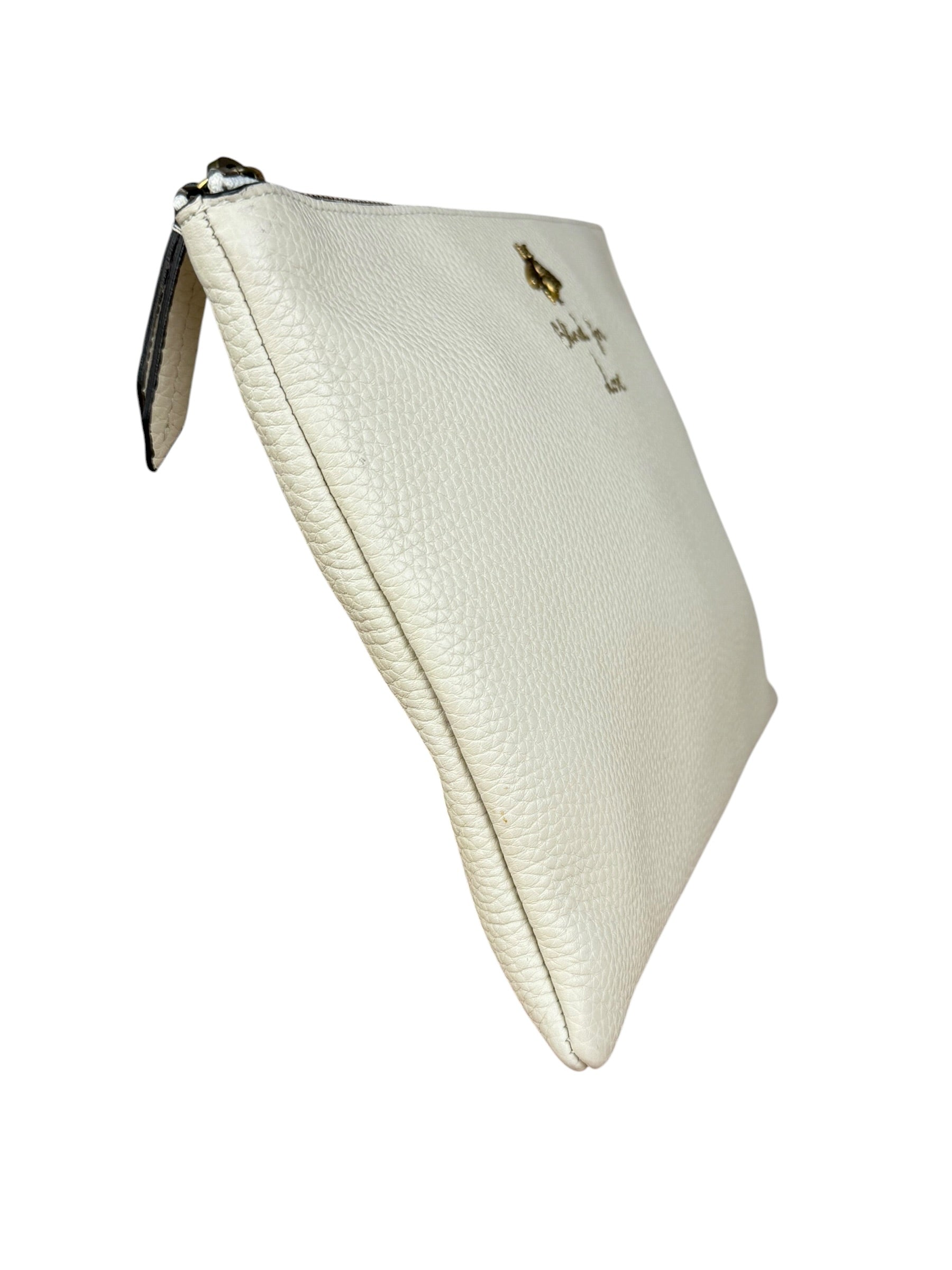 Gucci Ivory Pebbled Leather Bee Zip Clutch Pouch