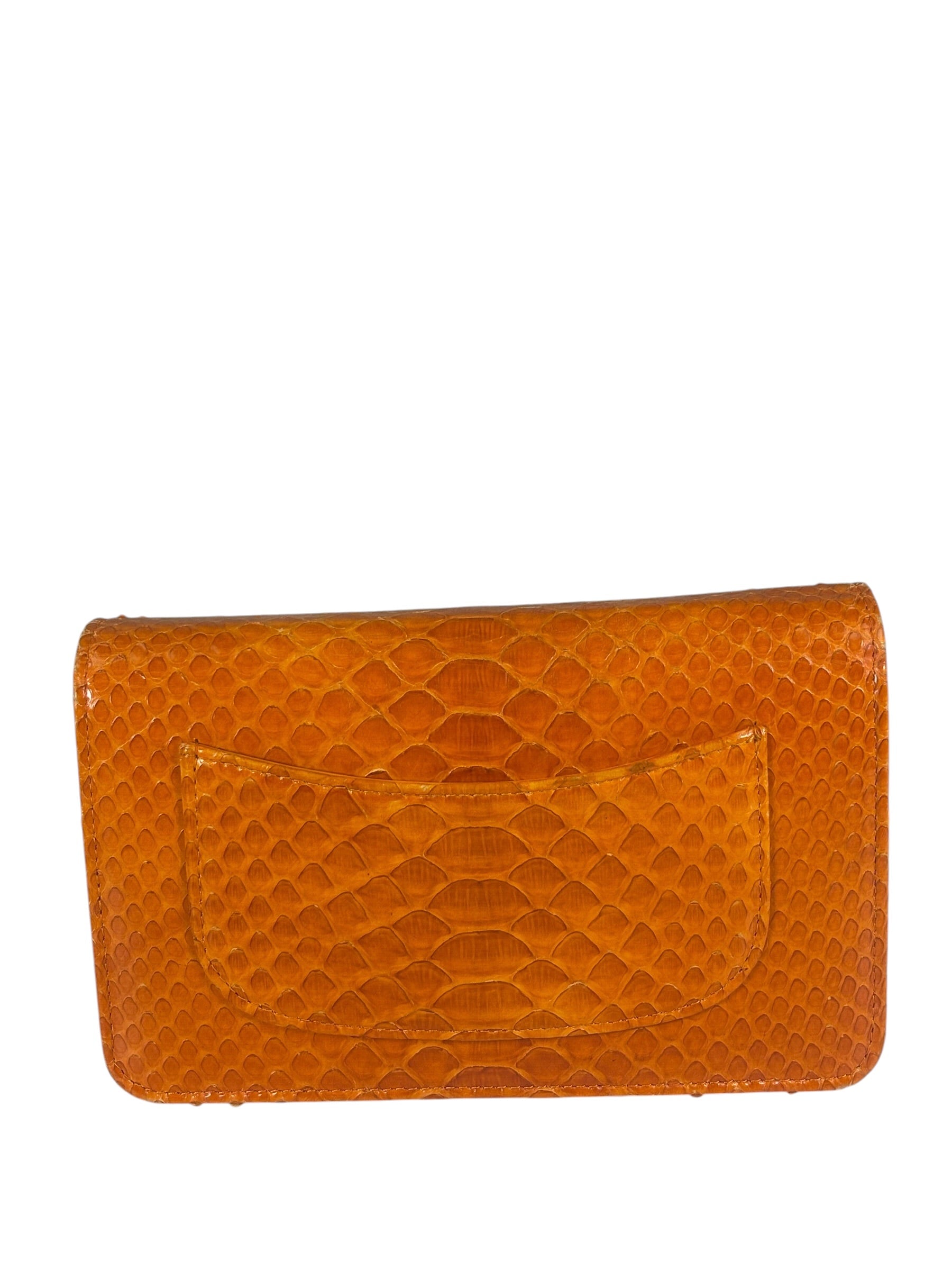 Chanel Orange Pythonskin Flap Wallet On Chain 2013