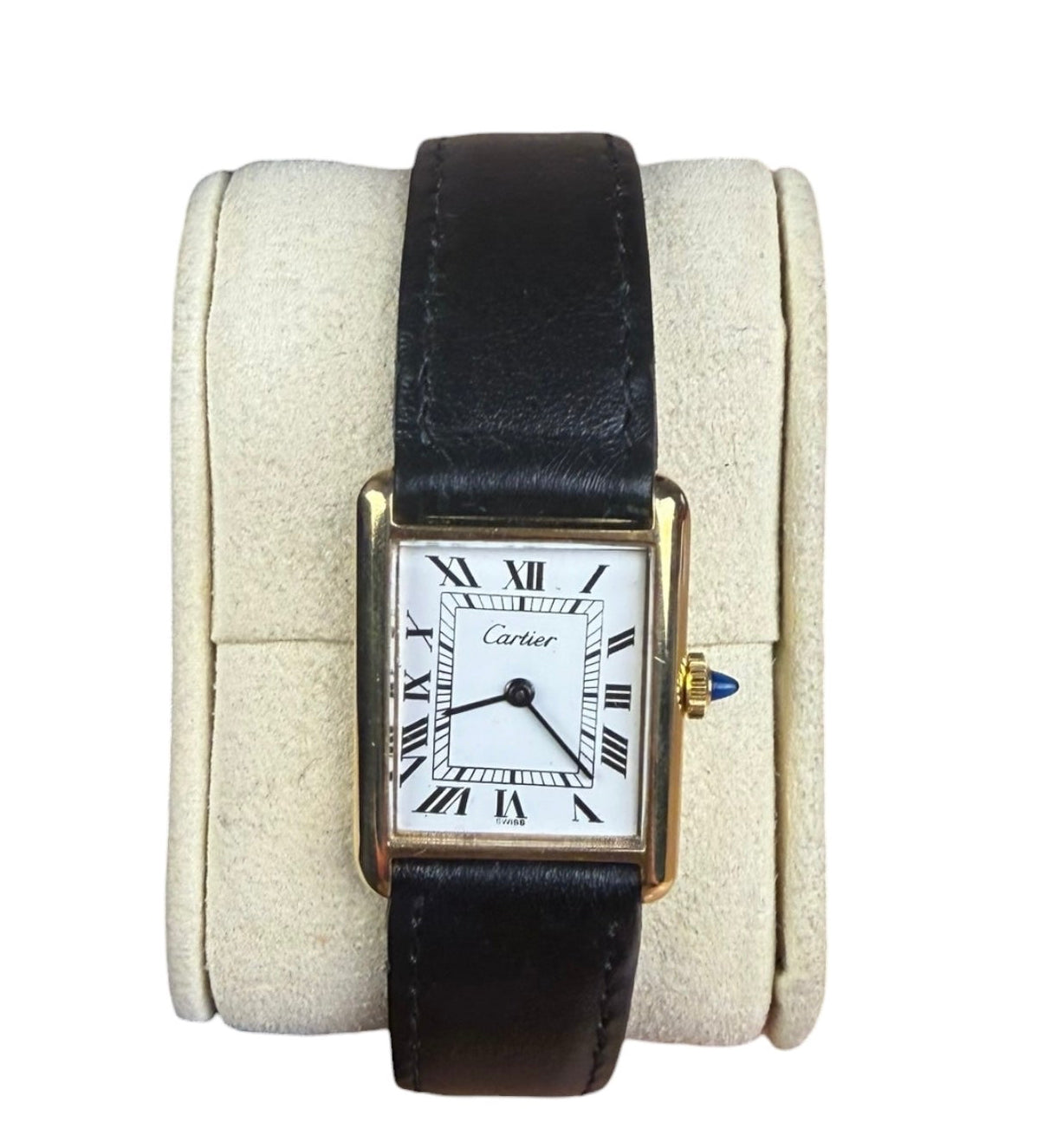 Cartier Tank White Roman Dial Black Strap 1970's