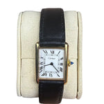 Cartier Tank White Roman Dial Black Strap 1970's