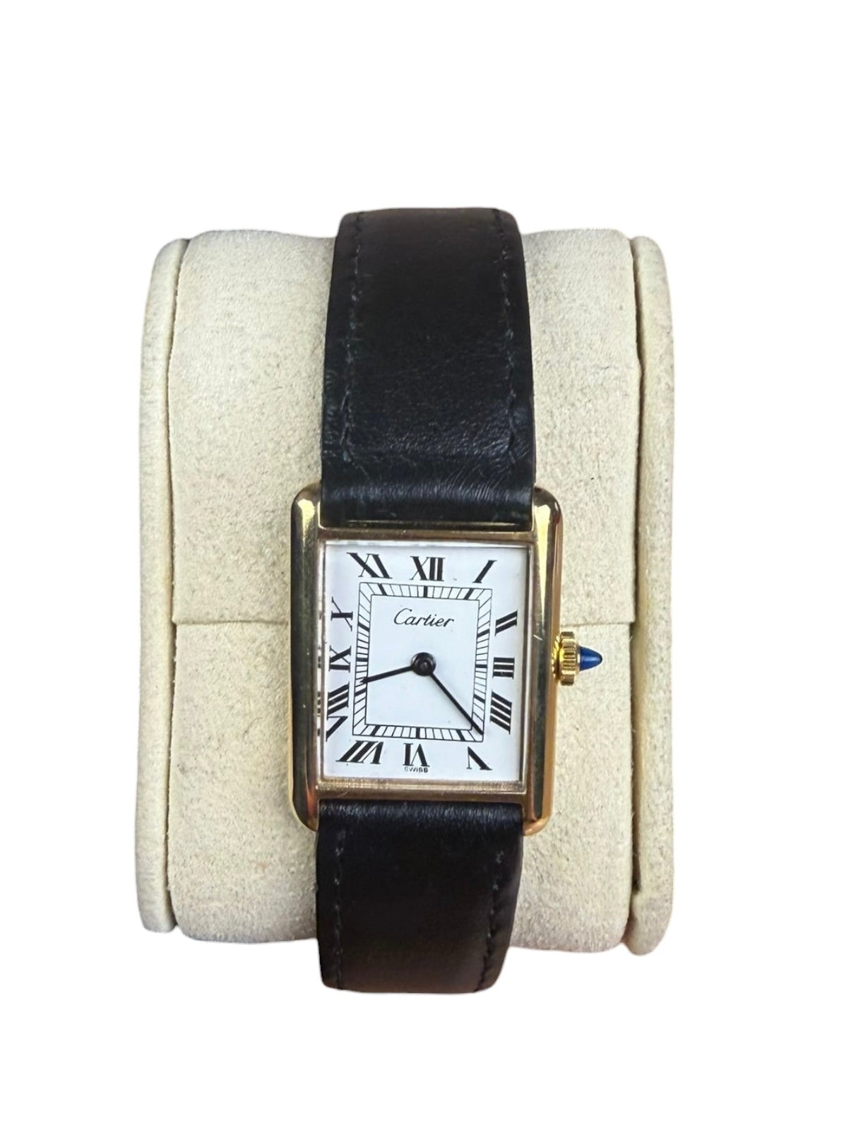 Cartier Tank White Roman Dial Black Strap 1970's
