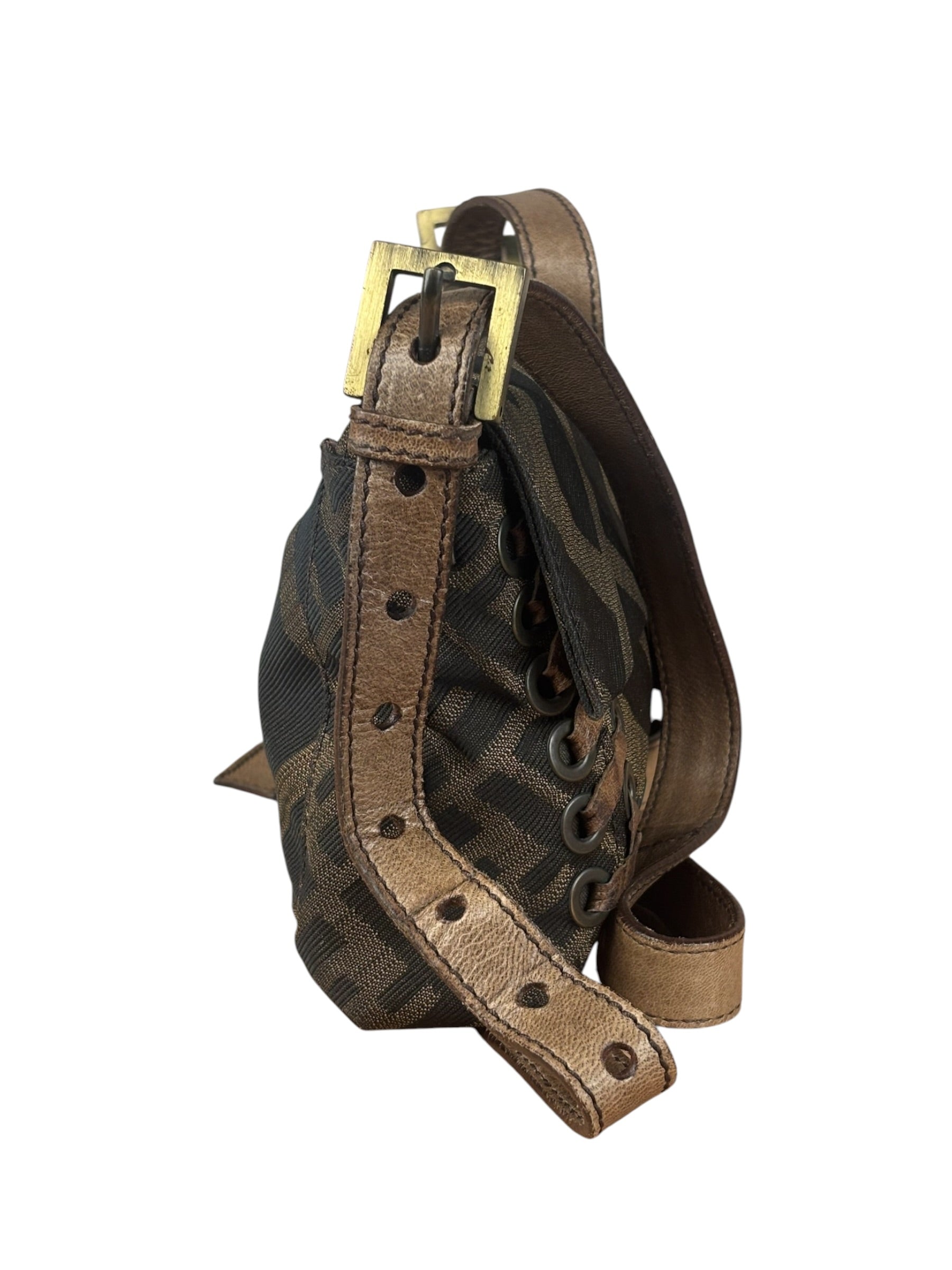 Fendi Zucca Whipstitch Baguette Shoulder Bag