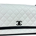 Chanel Quilted Two Tone Leather Flap Bag White