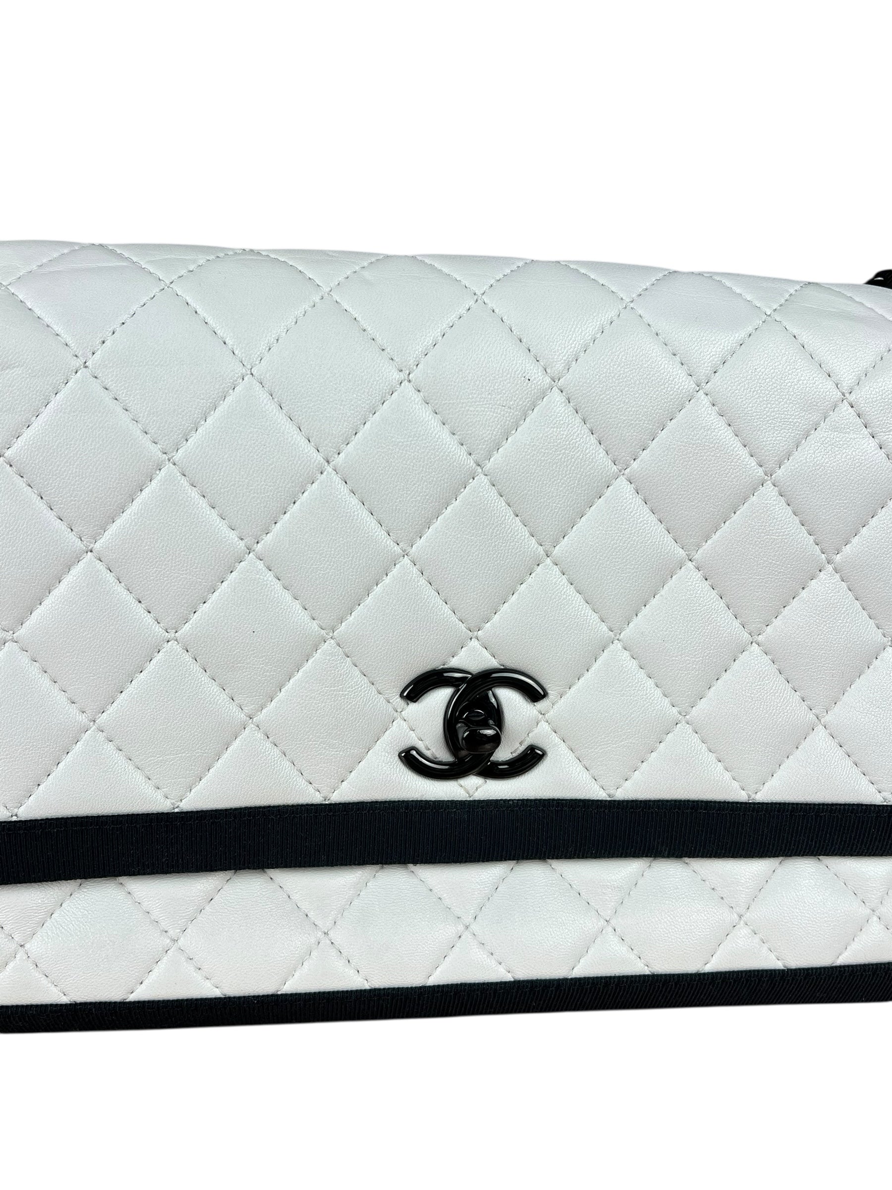 Chanel Quilted Two Tone Leather Flap Bag White