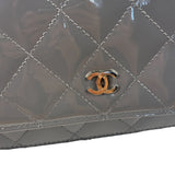 Chanel Grey Quilted Patent Leather Wallet-On-Chain 2012