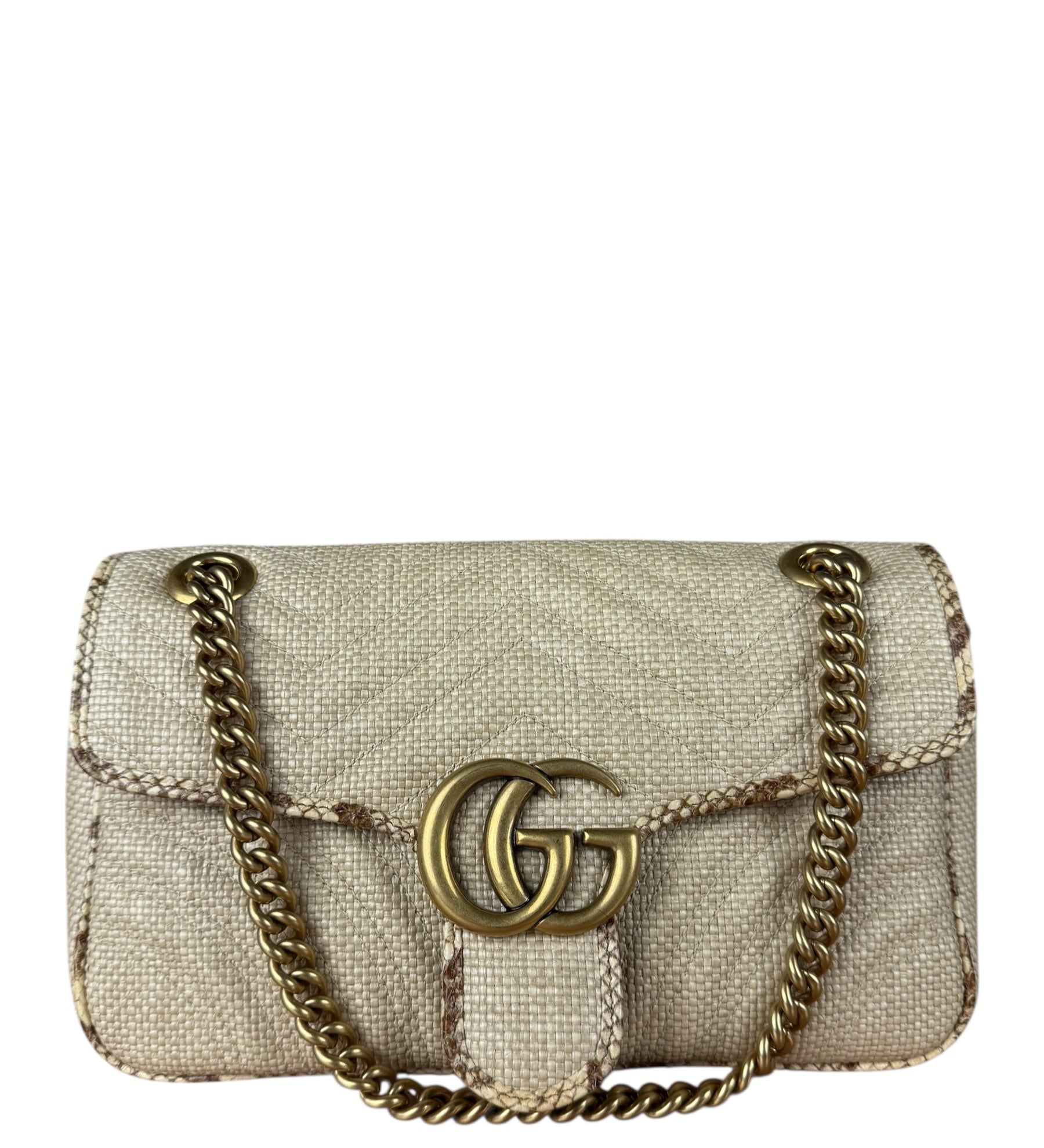 Gucci Raffia Snake-Trimmed Marmont Chain Bag